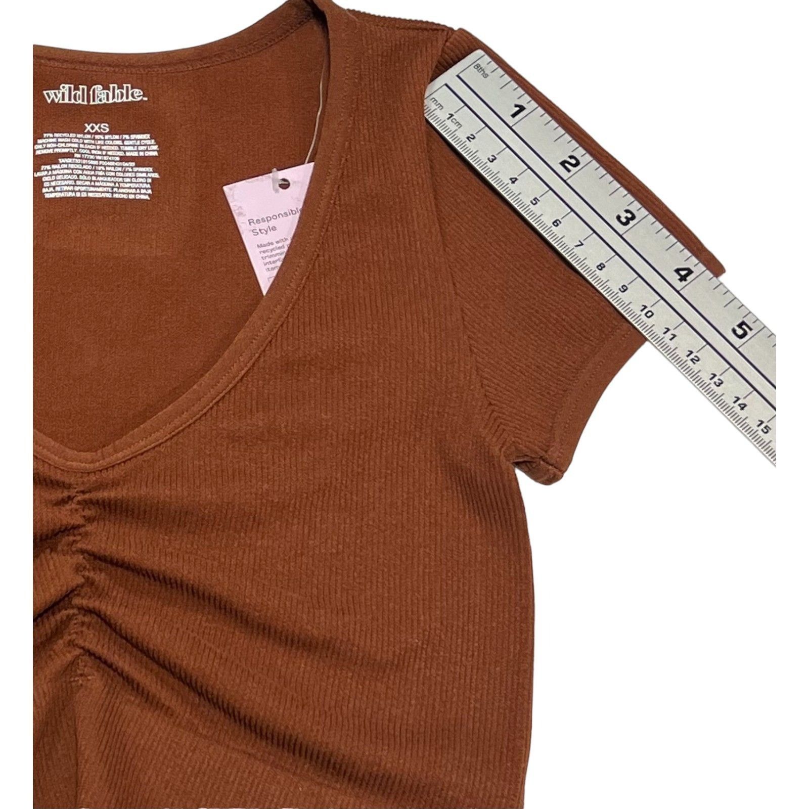 Other Wild Fable - Women's V-Neck Short Sleeve Top - Brown - XXS Size XXS / US 00 / IT 34 - 7 Thumbnail