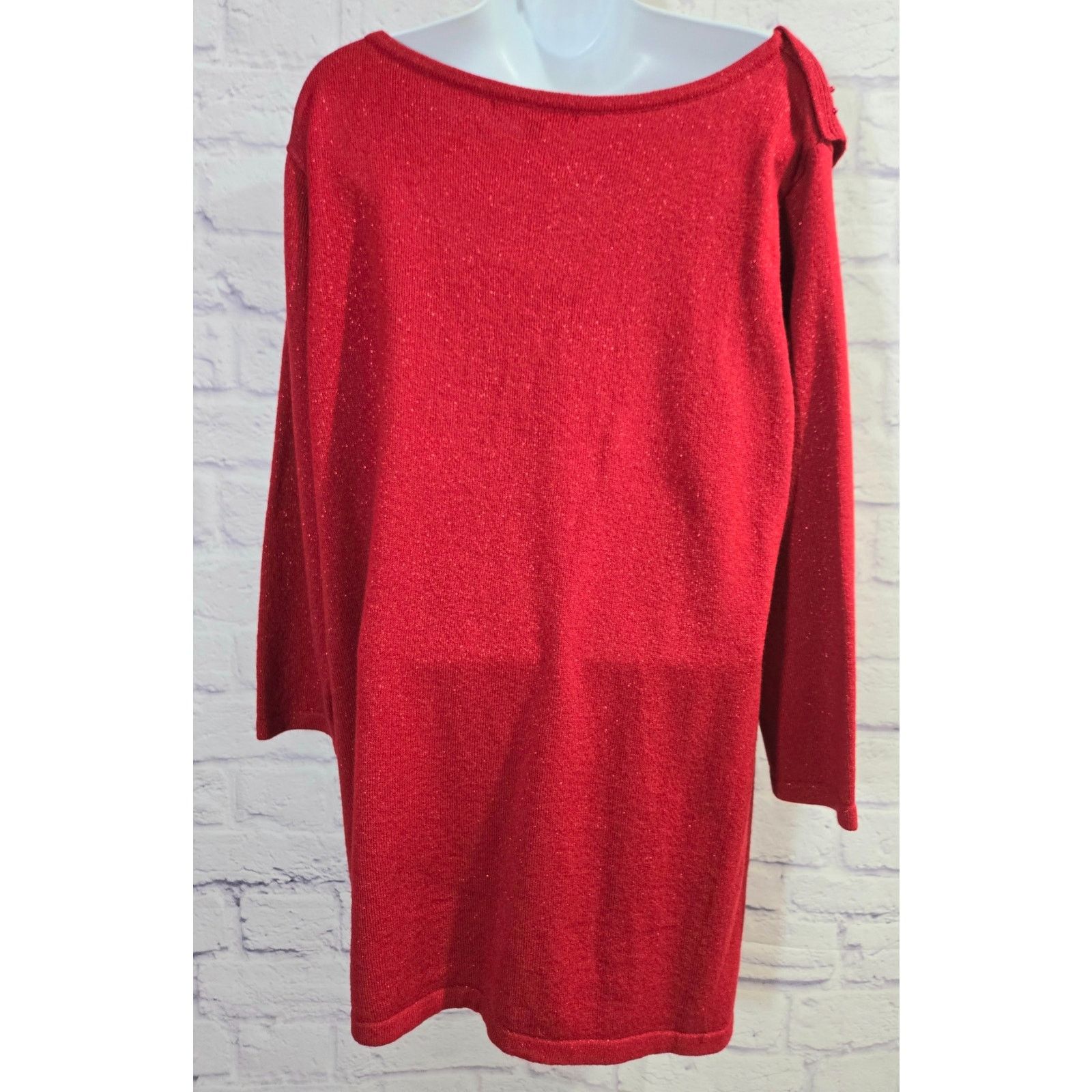 Other Briggs Red Beaded Scoop Neck 3/4 Sleeves Sweater Top 1X Plus Size XXL / US 16-18 / IT 52-54 - 3 Thumbnail