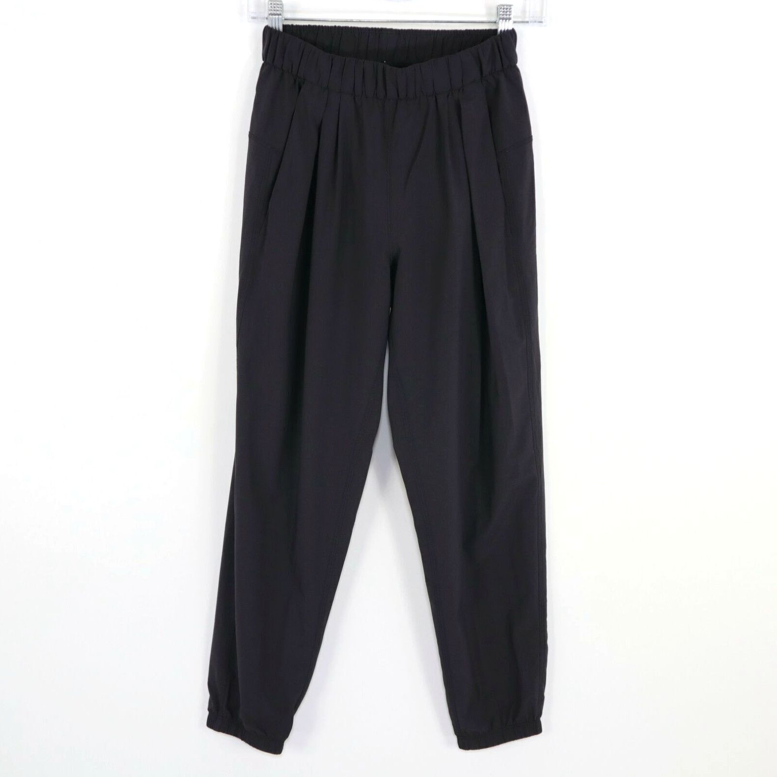 image of Lululemon Joggers Pants Cropped Womens 2 Black Pleated Travel Silky Pull On in White