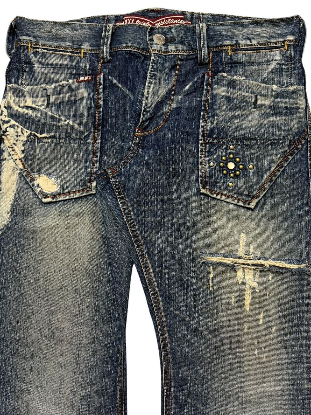 Tornado Mart Vintage 90s Liberto Blue Faded Wash Paint Distress Wide Leg Size US 34 / EU 50 - 3 Thumbnail