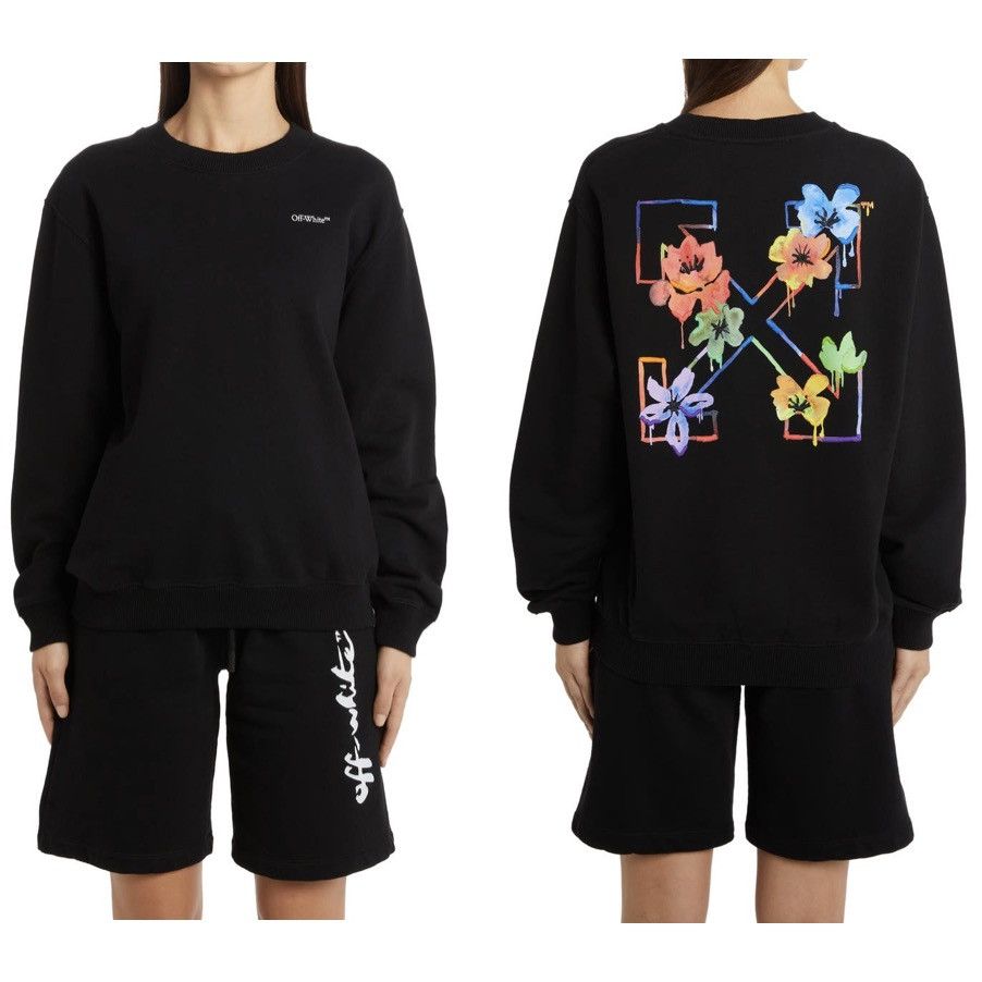 Off-White Off-White Floral Arrow Cotton Crewneck Sweatshirt M Black Size M / US 6-8 / IT 42-44 - 1 Thumbnail