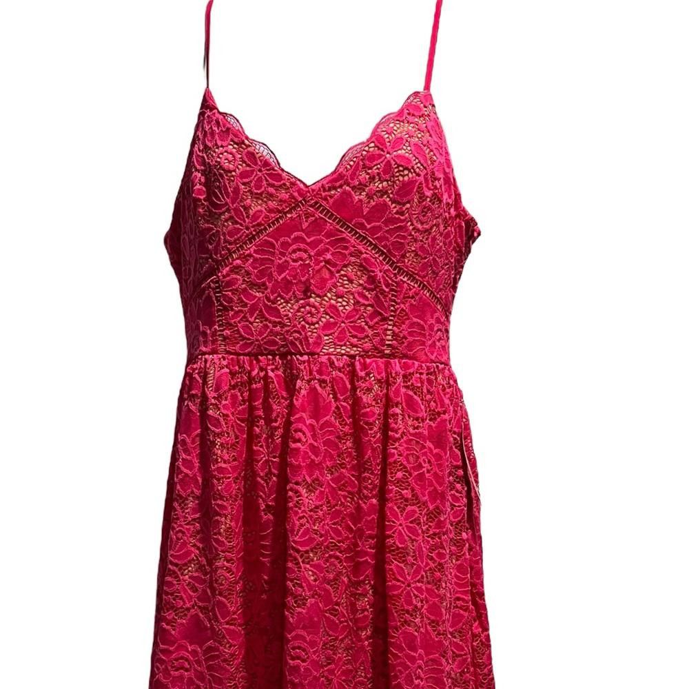 Designer NWT NSR magenta pink lace midi dress Size L / US 10 / IT 46 - 2 Thumbnail
