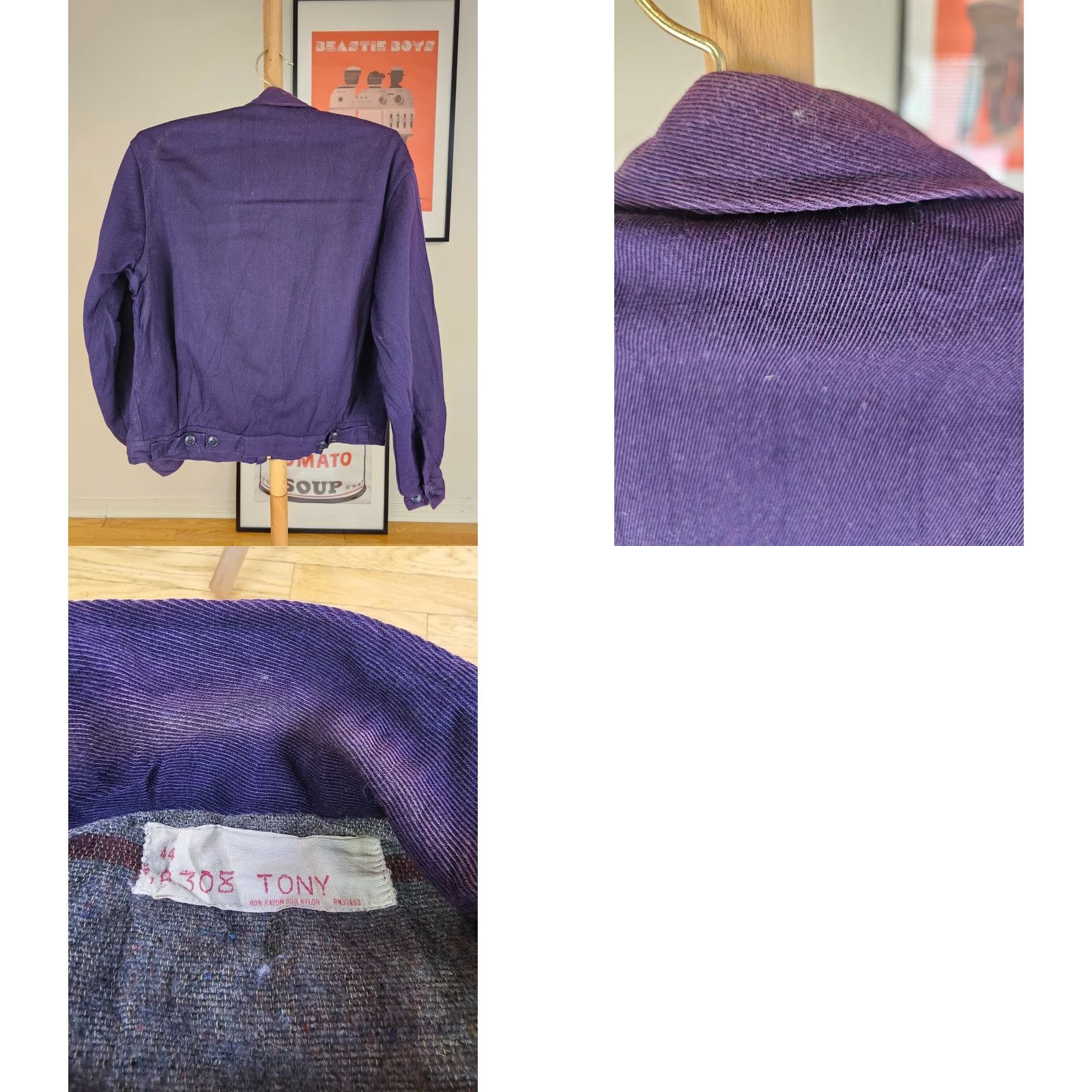 Vintage VINTAGE Purple Blanket Lined Work Mechanic Jacket SZ 44 Jacket Mens 44 Purple Bomber 50s USA Wool? Size US S / EU 44-46 / 1 - 9 Thumbnail