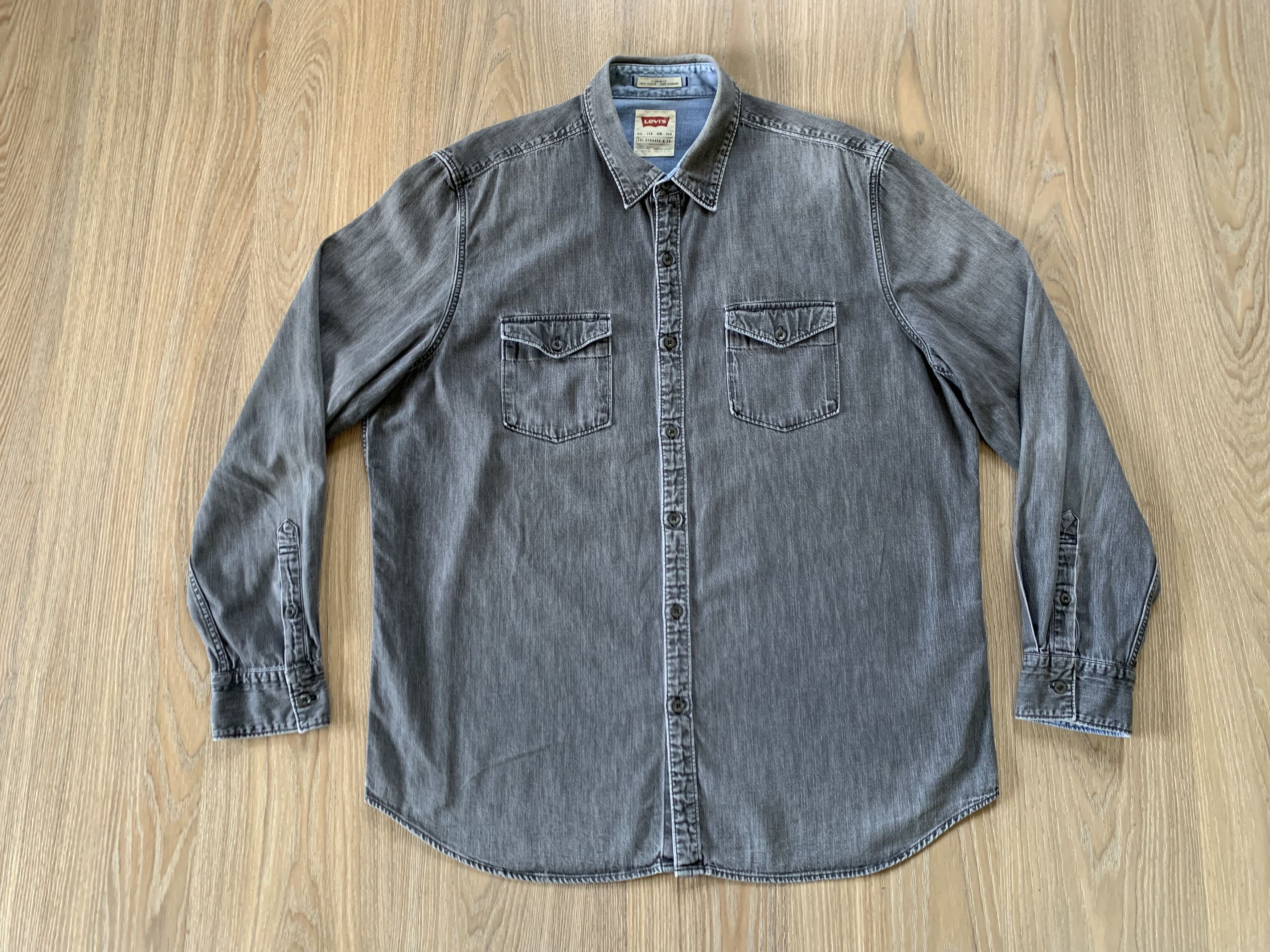 Levi's × Levi's Vintage Clothing × Vintage Levi's Long Sleeve Standard Fit Washed Light Grey Shirt Size US XXL / EU 58 / 5 - 2 Thumbnail