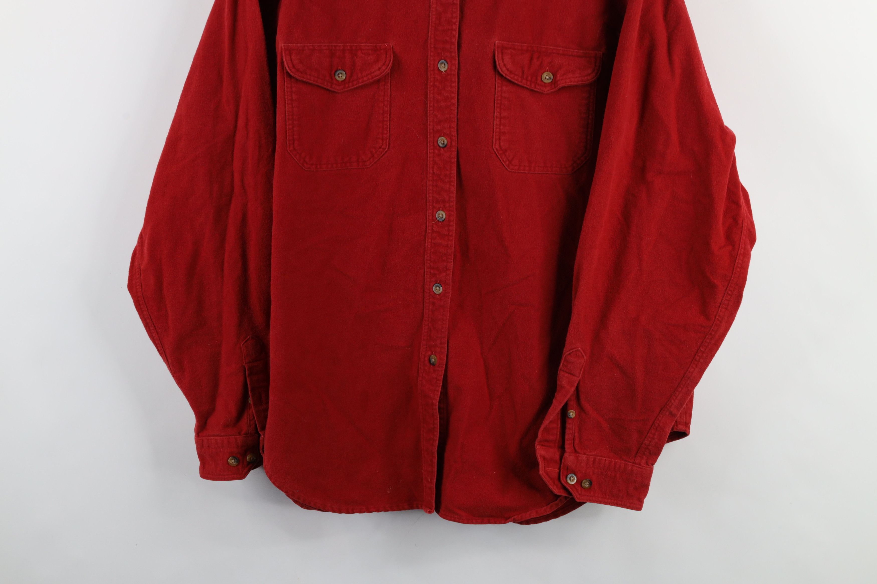 Lands' End × Vintage Vintage 90s Lands End Chamois Cloth Button Shirt Red USA Size XXL / US 16-18 / IT 52-54 - 3 Thumbnail