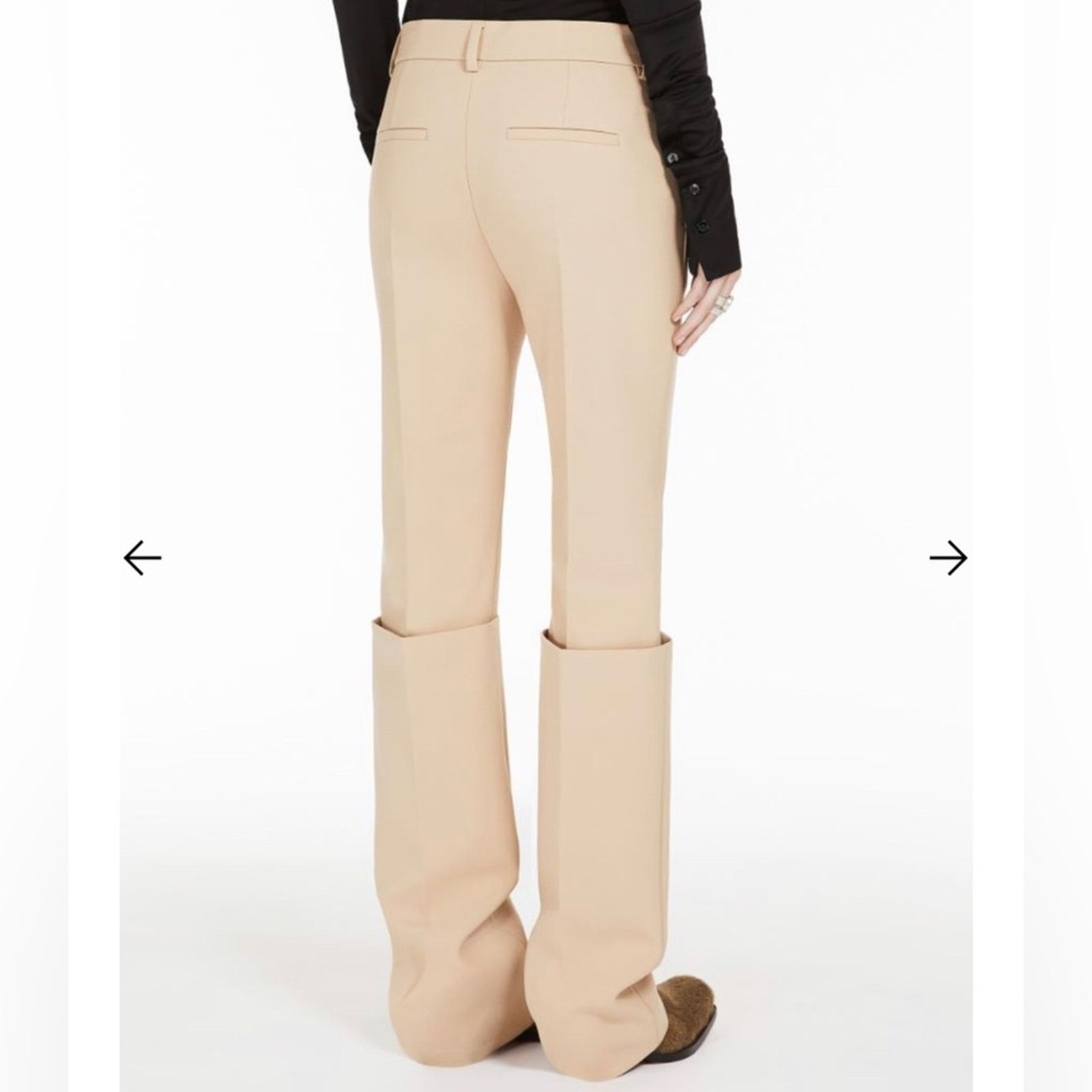 Sportmax SPORTMAX Slim-fit trousers lamb leather turn-up detail cream Size 27" / US 4 / IT 40 - 4 Thumbnail