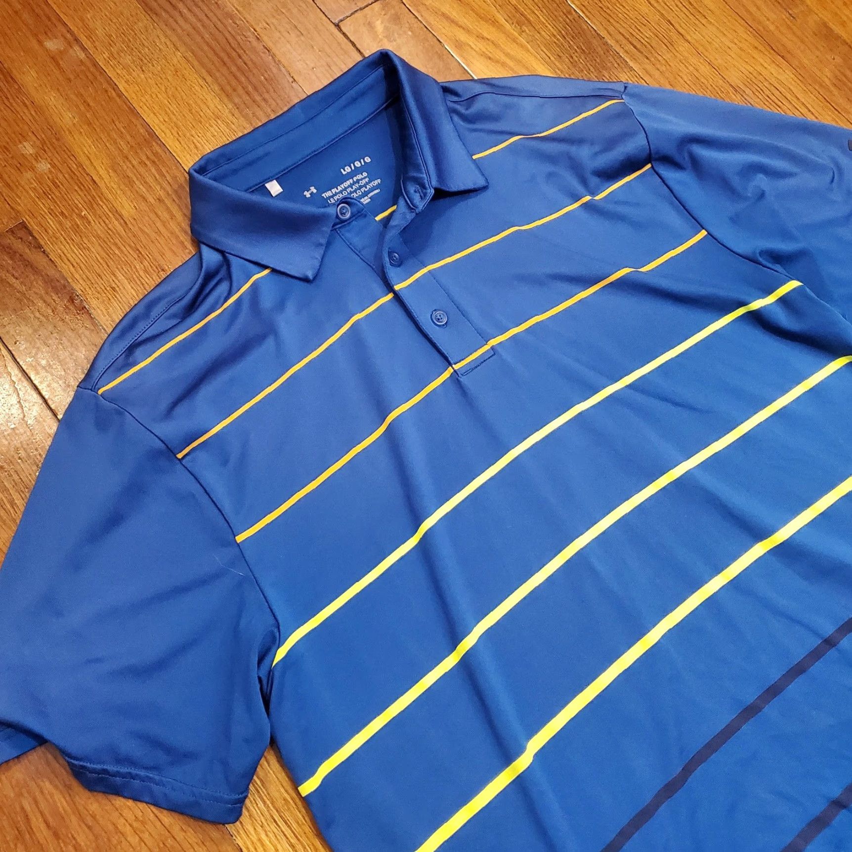 Under Armour VINTAGE Under Armour Playoff Polo Shirt Mens Large Blue Striped Golf Performance Stretch Size US L / EU 52-54 / 3 - 2 Thumbnail