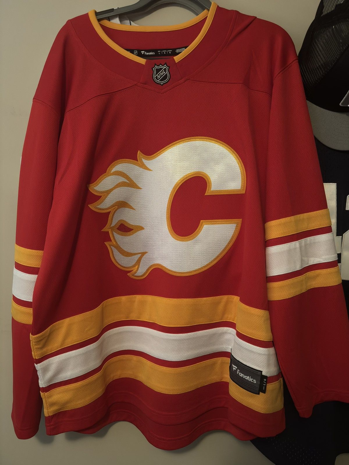 image of Nhl Calgary Flames Home Jersey in Red, Men's (Size Large)