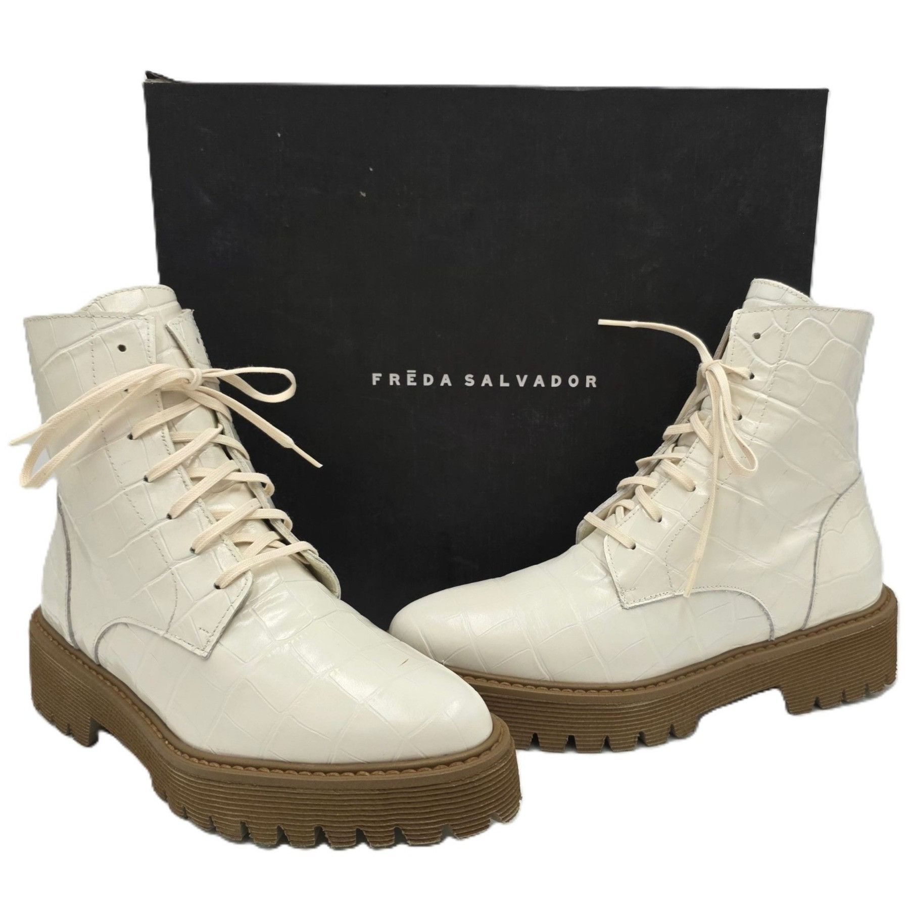 FREDA SALVADOR NEW Freda Salvador Emi Combat Boots Womens 5M Creme Leather Size US 5 / IT 35 - 1 Thumbnail