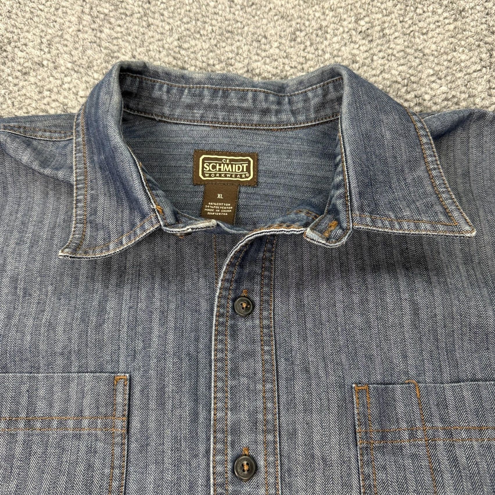Denime VINTAGE Schmidt Workwear Shirt Mens XL Blue Herringbone Denim Long Sleeve Button Front Size US XL / EU 56 / 4 - 4 Thumbnail