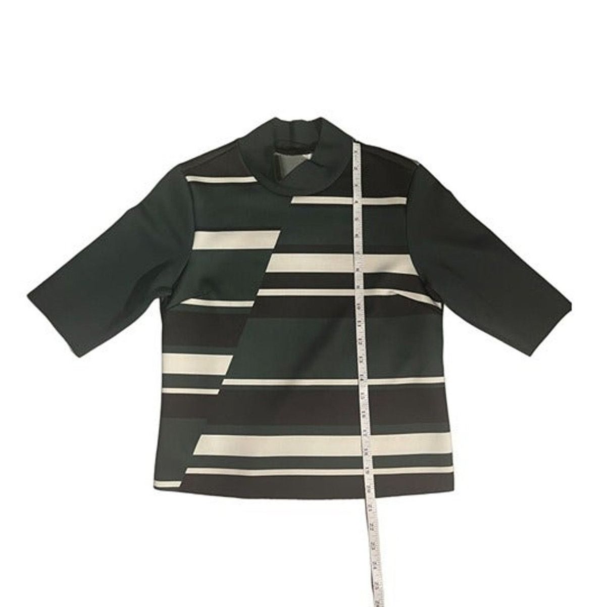 Zara Zara Crop Top Offset Striped Black Olive Blouse Size S USED Size S / US 4 / IT 40 - 6 Thumbnail