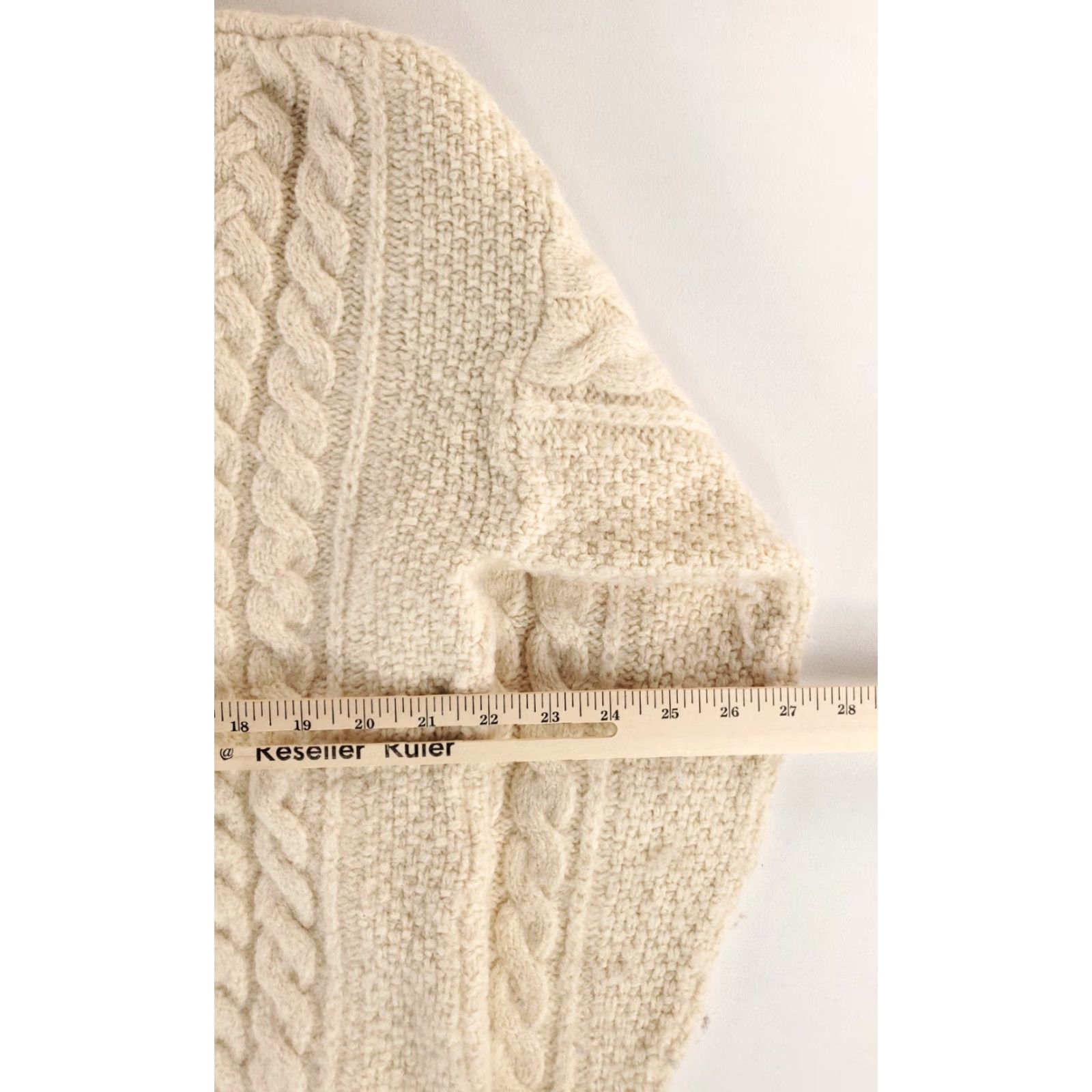 Peregrine Peregrine Mens L Wool Chunky Cable Knit Sweater Cream Ivory Shawl England Pullover Knit Size US L / EU 52-54 / 3 - 4 Thumbnail