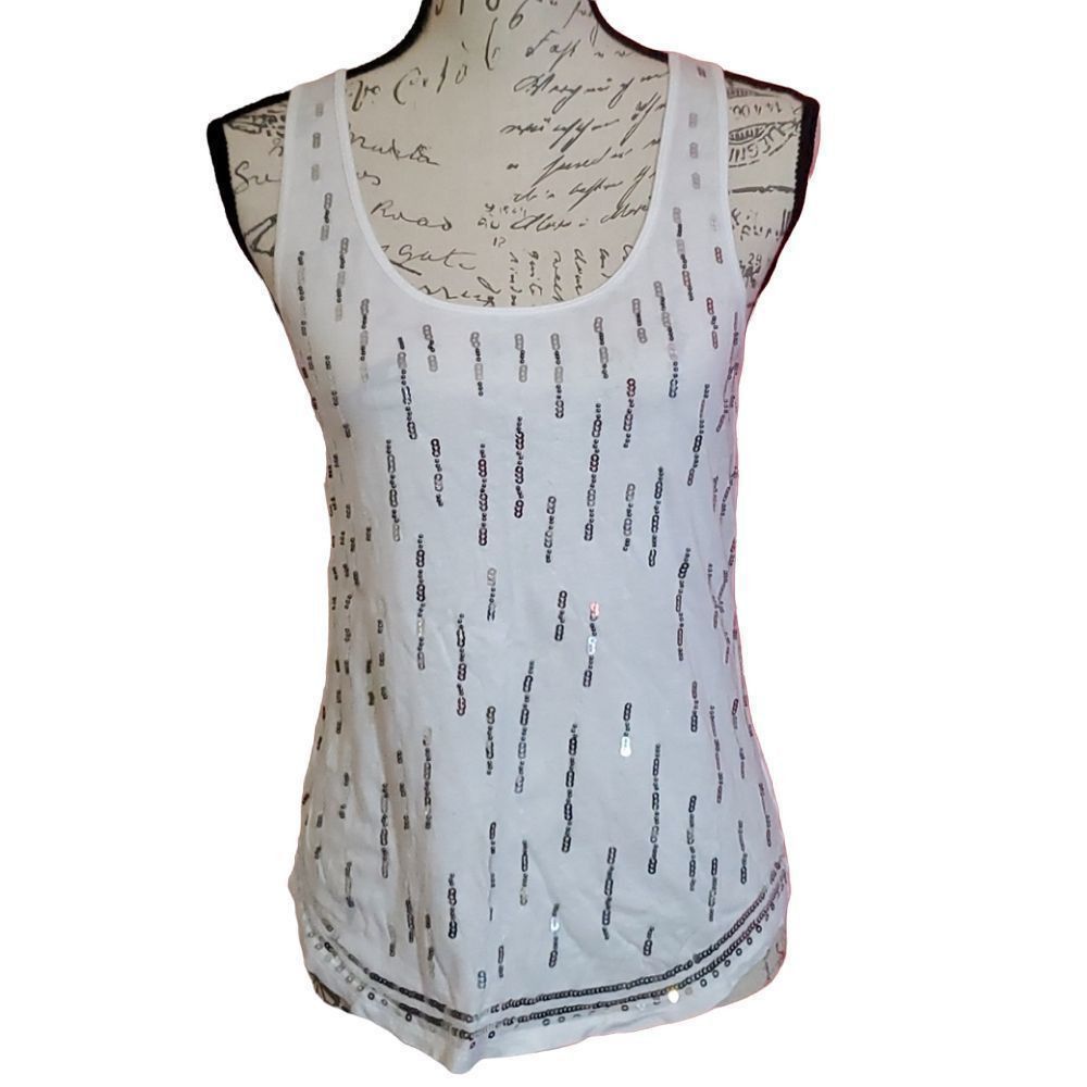 Express Express Ladies Size Small White Tank with Silver Sequins and Size S / US 4 / IT 40 - 1 Thumbnail