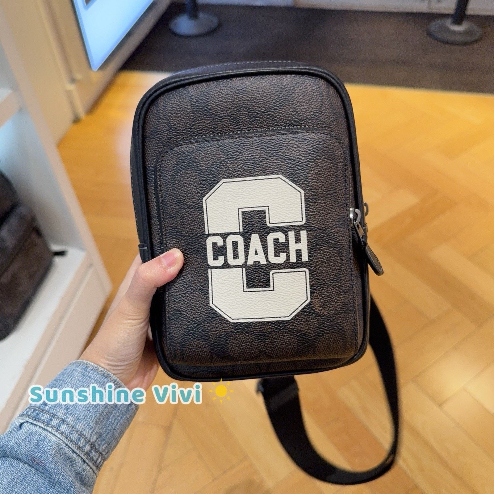 Coach NWT COACH Men's Racer Sling Pack Varsity Motif CAT80 Walnut Size ONE SIZE - 1 Thumbnail