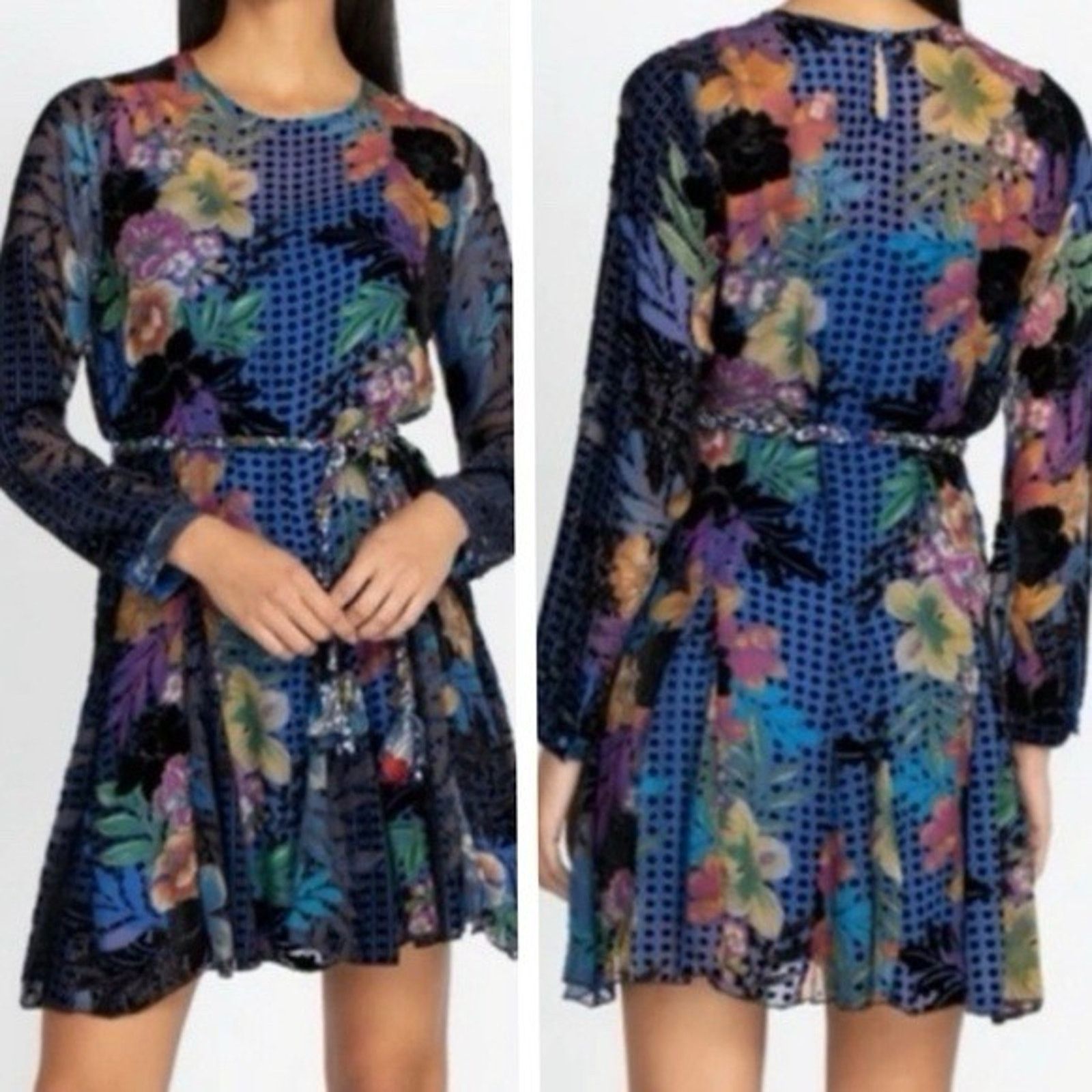 Johnny Was Velvet Embroidered Lanai Burnout Pippa Dress Silk