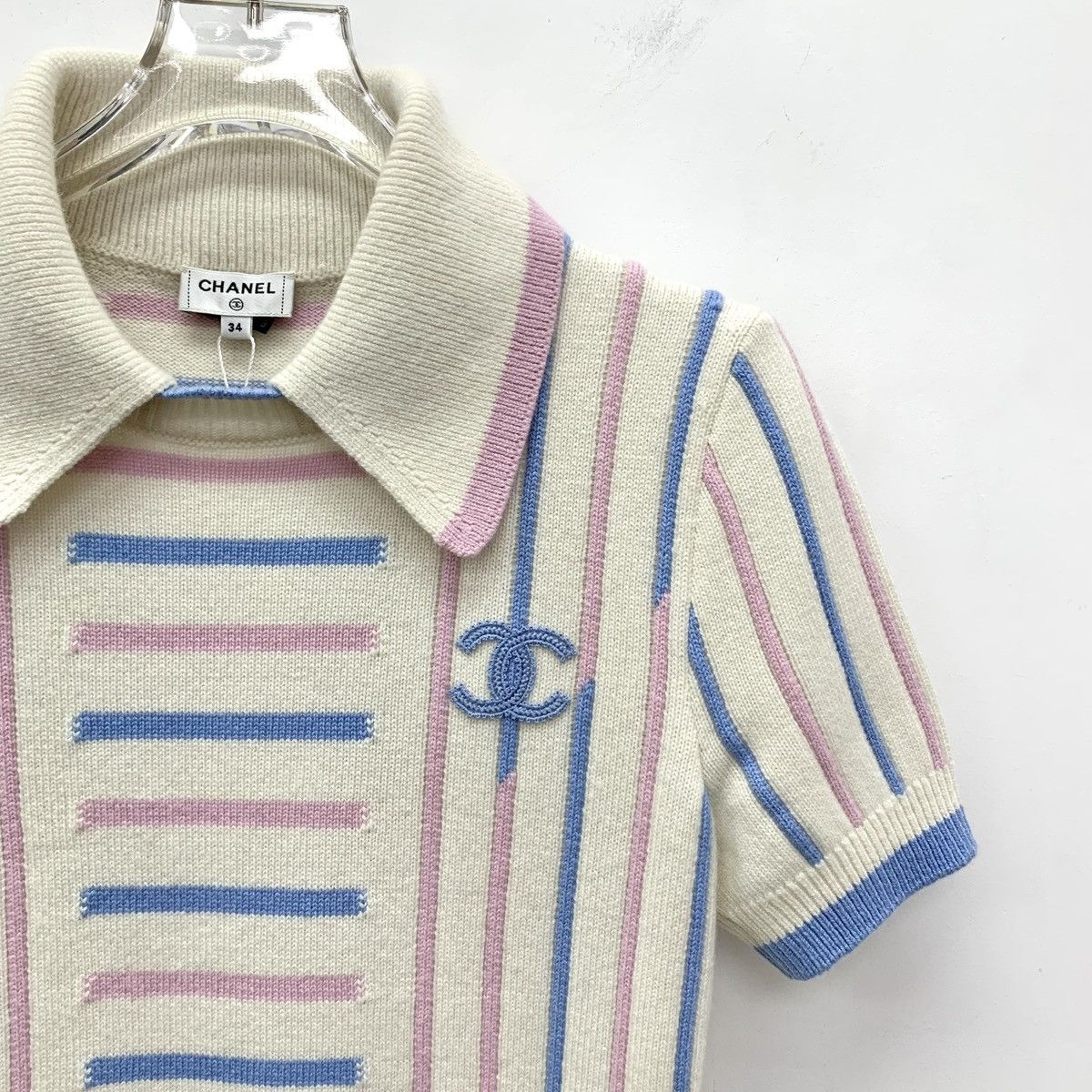 Chanel Chanel Stripe Cashmere Short Sleeve Knit Sweater K26WX Size XS / US 0-2 / IT 36-38 - 3 Thumbnail