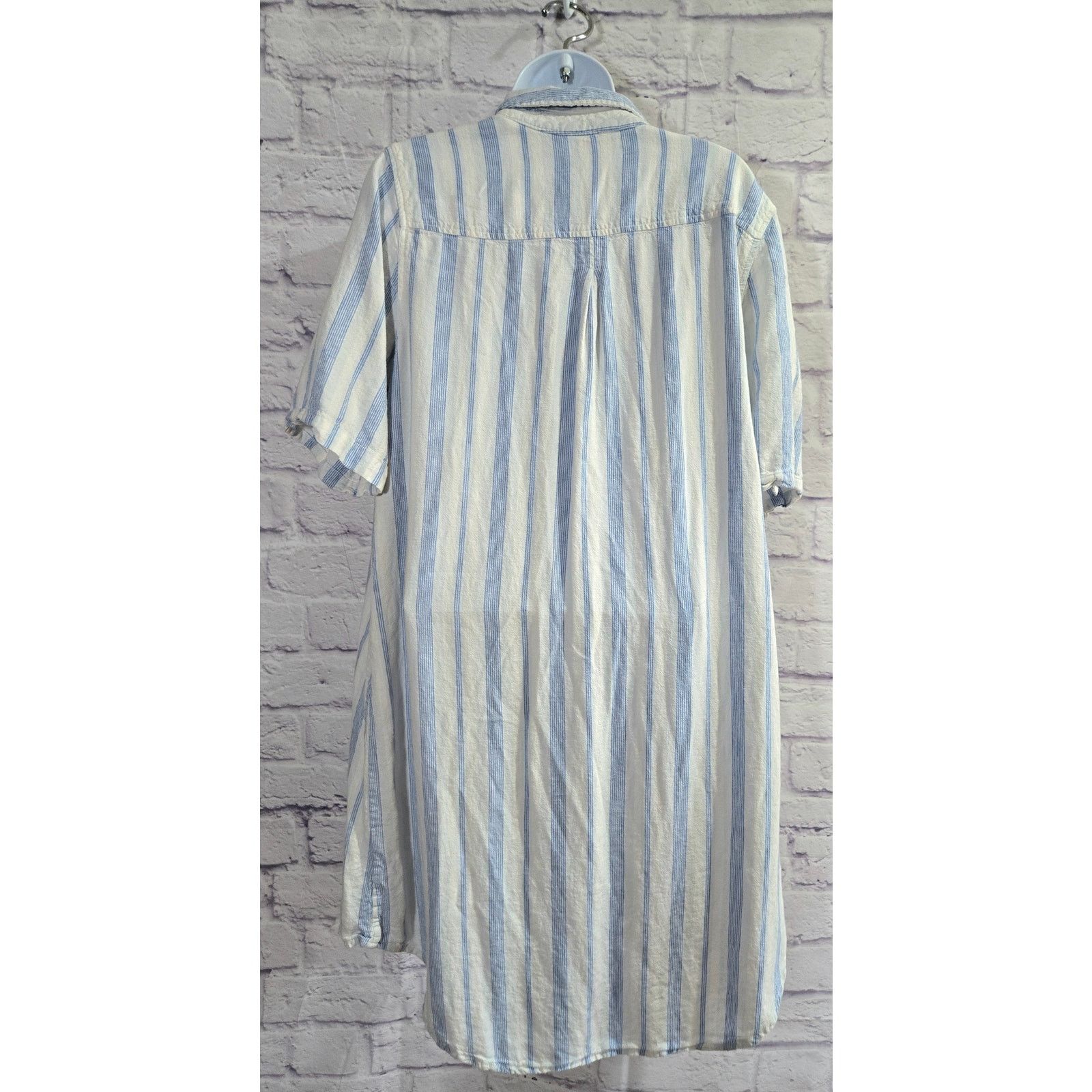 Other Intro Blue White Striped Linen Button Up Shirt Dress L Size L / US 10 / IT 46 - 4 Thumbnail