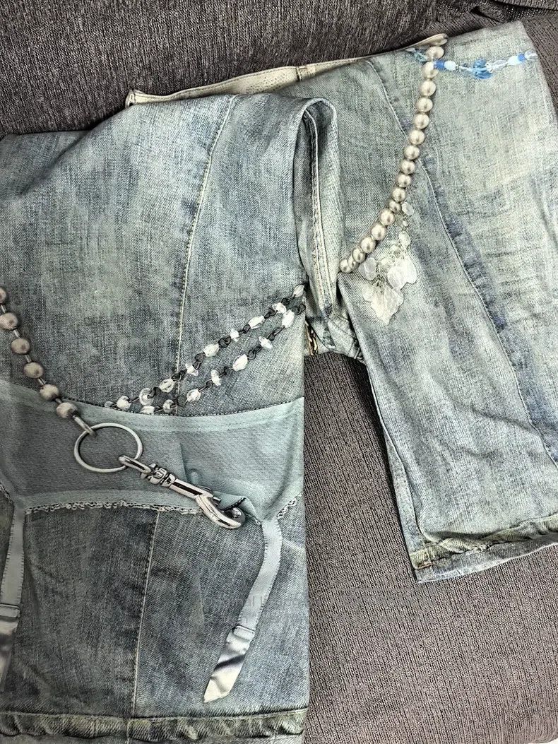 Acne Studios Acne Studios Denim Pants with Lace, Pearl Chain & 3D Print Size US 30 / EU 46 - 8 Thumbnail