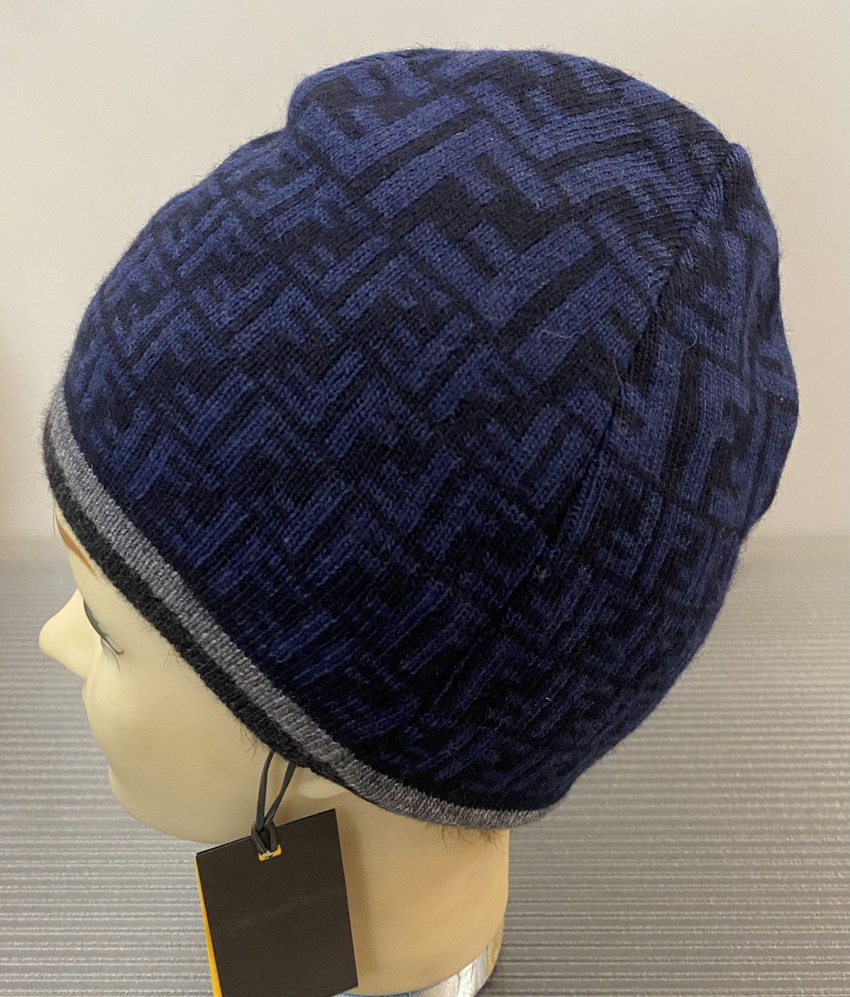 Fendi Fendi 🇮🇹 Blue/Black Wool blend FF Beanie unisex NEW Size ONE SIZE - 9 Thumbnail