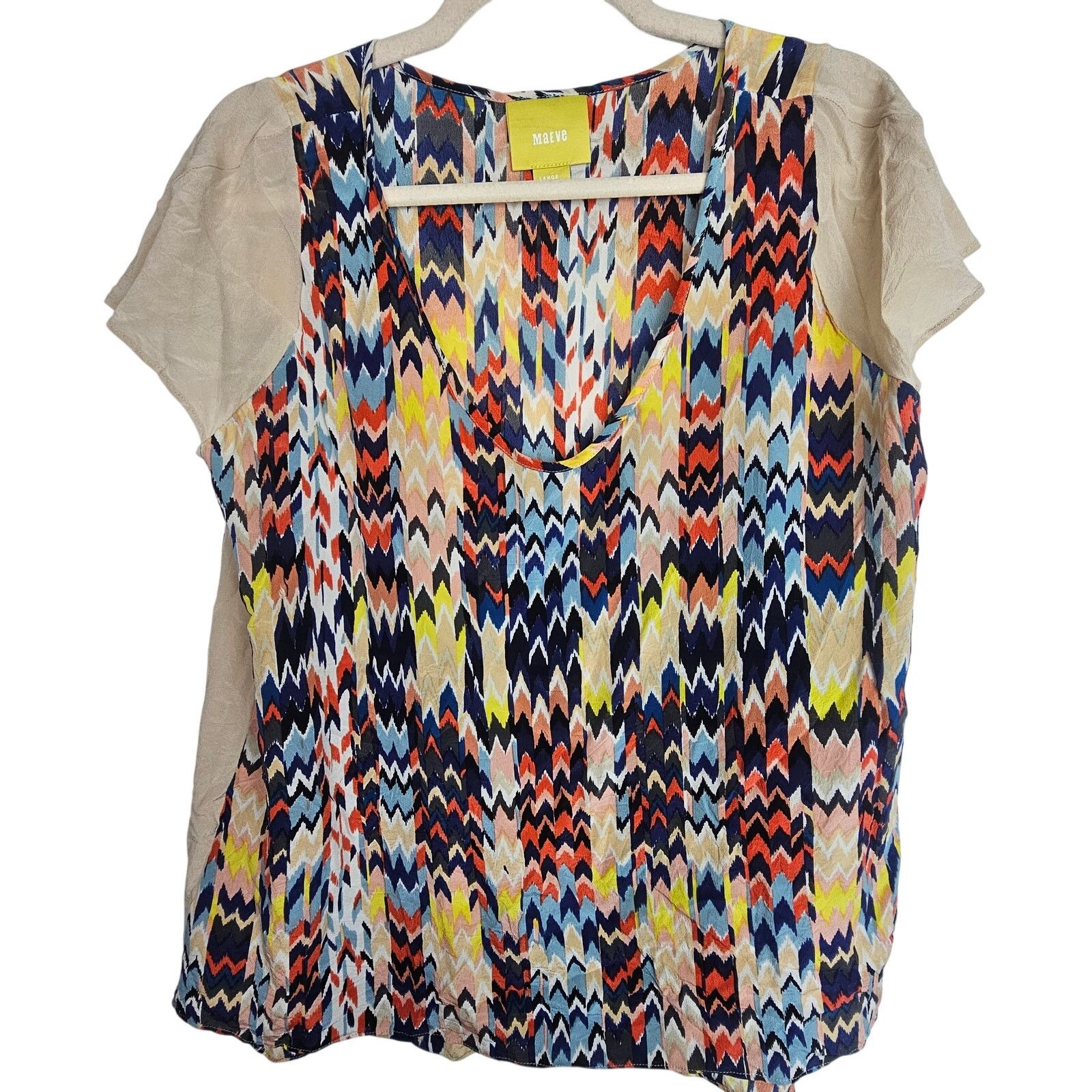 Anthropologie Anthropologie Maeve Womens Grafica Silk Geometric Blouse L Size L / US 10 / IT 46 - 2 Thumbnail