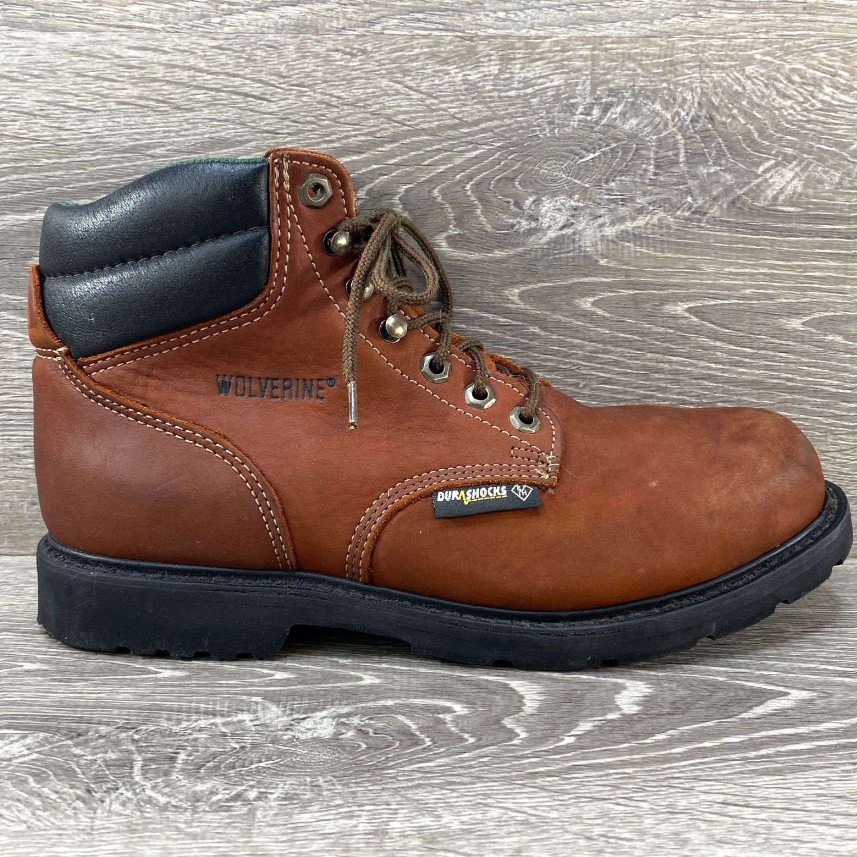Vibram Wolverine Durashocks Steel Toe Brown Leather Boots SZ 8 3E Made USA Vibram Sole Boots Mens Size US 7 / EU 40 - 2 Thumbnail