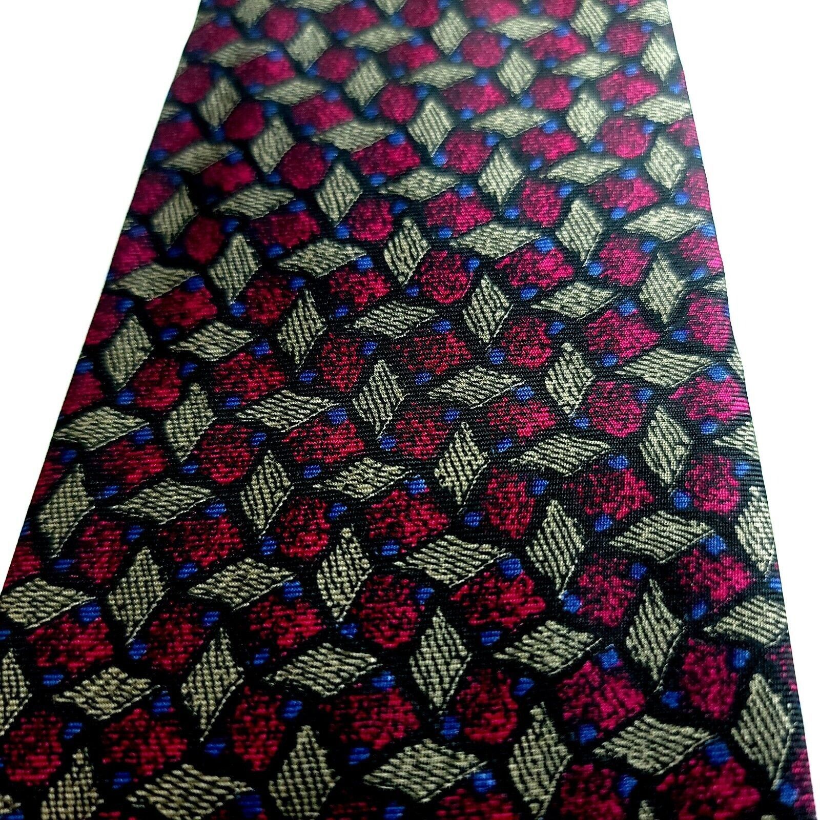Designer Kuppenheimer Red Blue Tan Print Abstract Geometric Silk Tie Size ONE SIZE - 2 Thumbnail