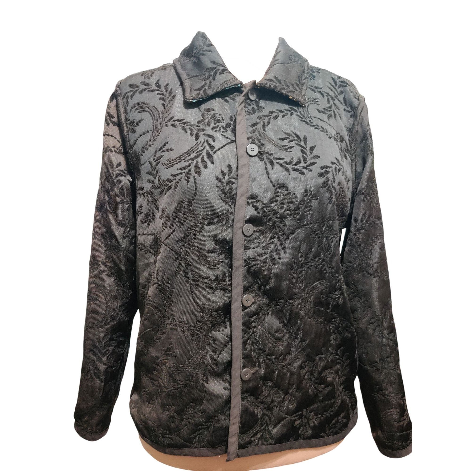 Vintage Womens L Jacket Reversible Jacquard Brocade Black Gold Blue Size L / US 10 / IT 46 - 7 Thumbnail