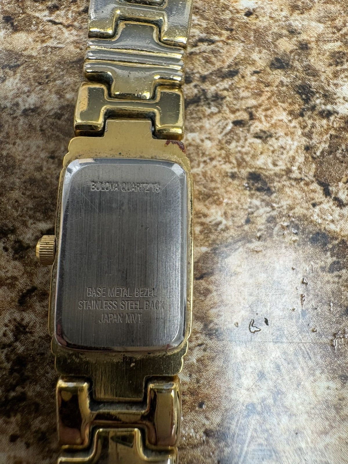 Bulova Vintage Bulova Quartz Watch Black Dial Gold Tone Rectangular Size ONE SIZE - 3 Thumbnail