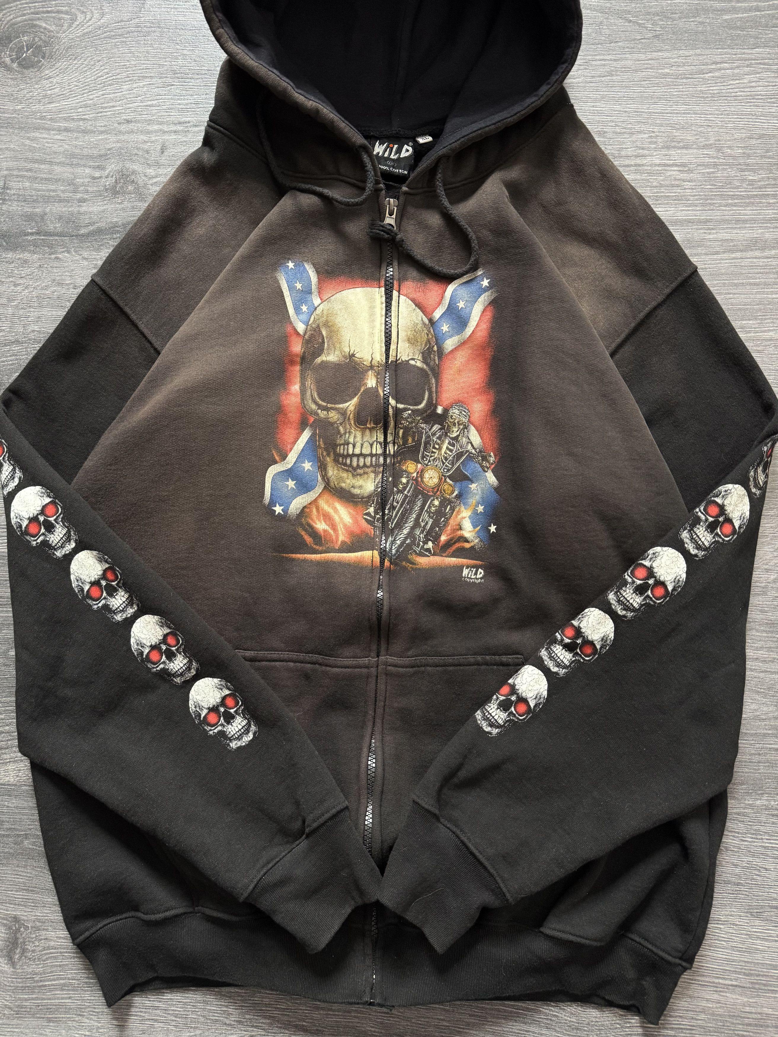Affliction Vintage Faded Skull Zip Hoodie Rock Metal Spiral style Size US XXL / EU 58 / 5 - 2 Thumbnail