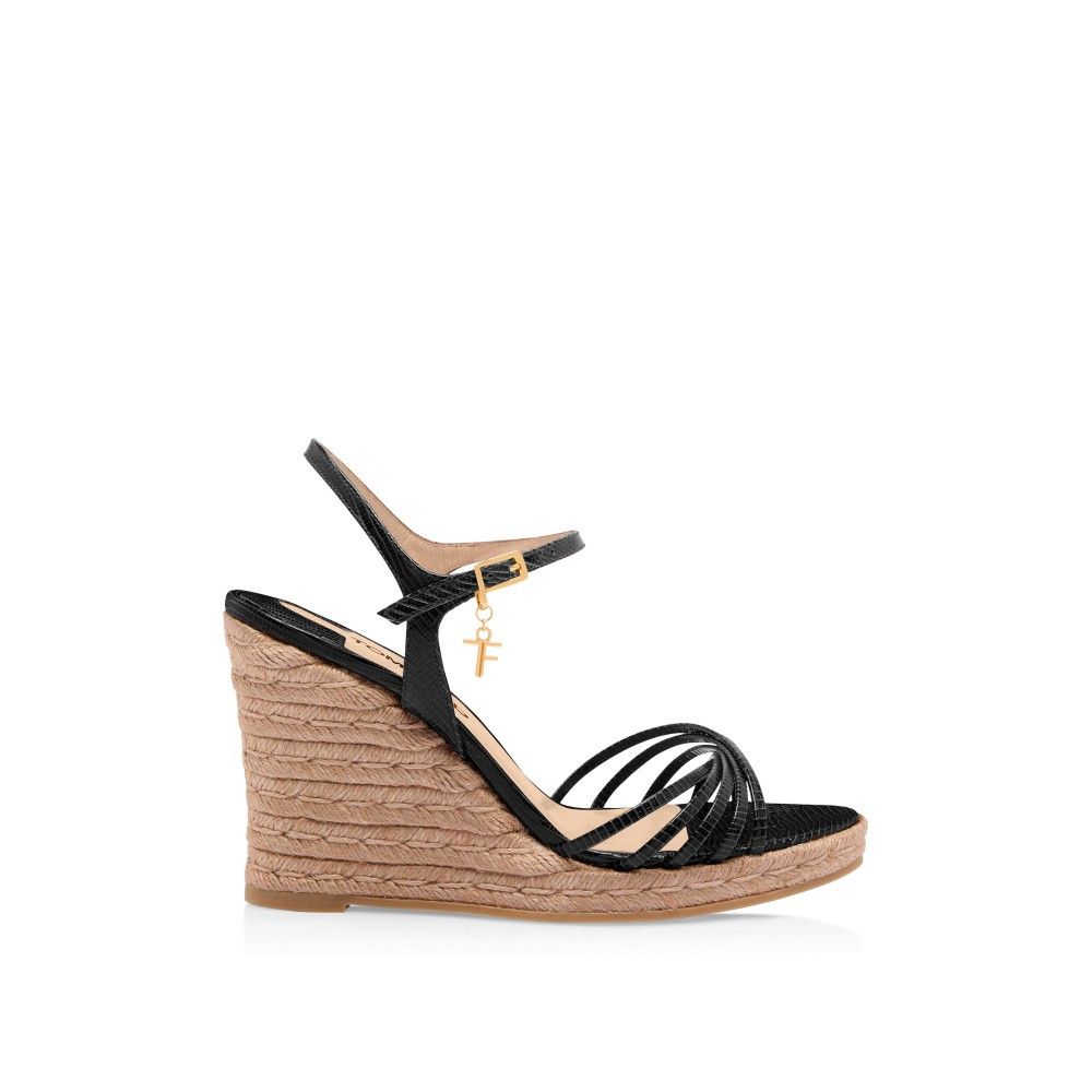 o1loc1c0925 W3495 Leather Cabana Wedge Espadrille in Black