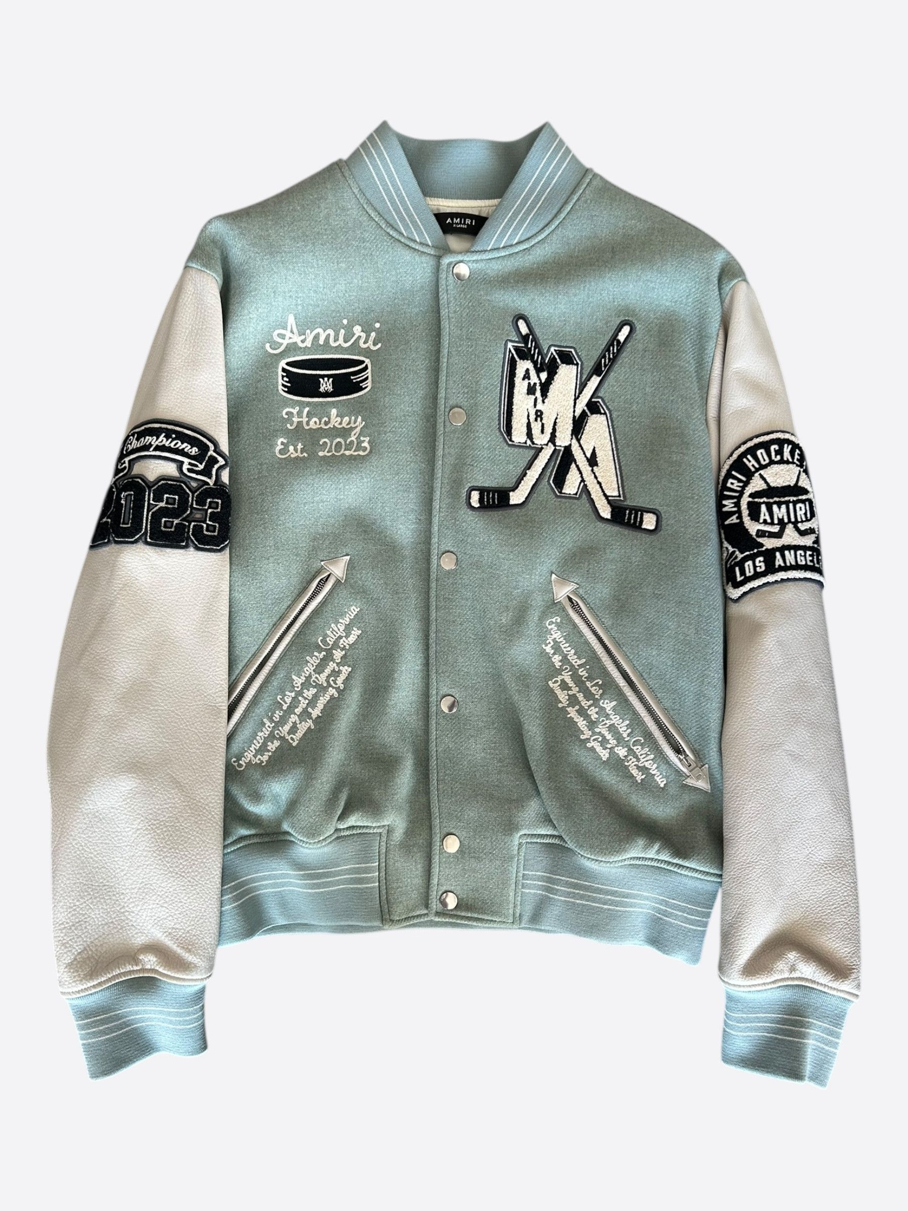Amiri Amiri Frosty Green & White Fighters Varsity Jacket Size US XL / EU 56 / 4 - 1 Thumbnail