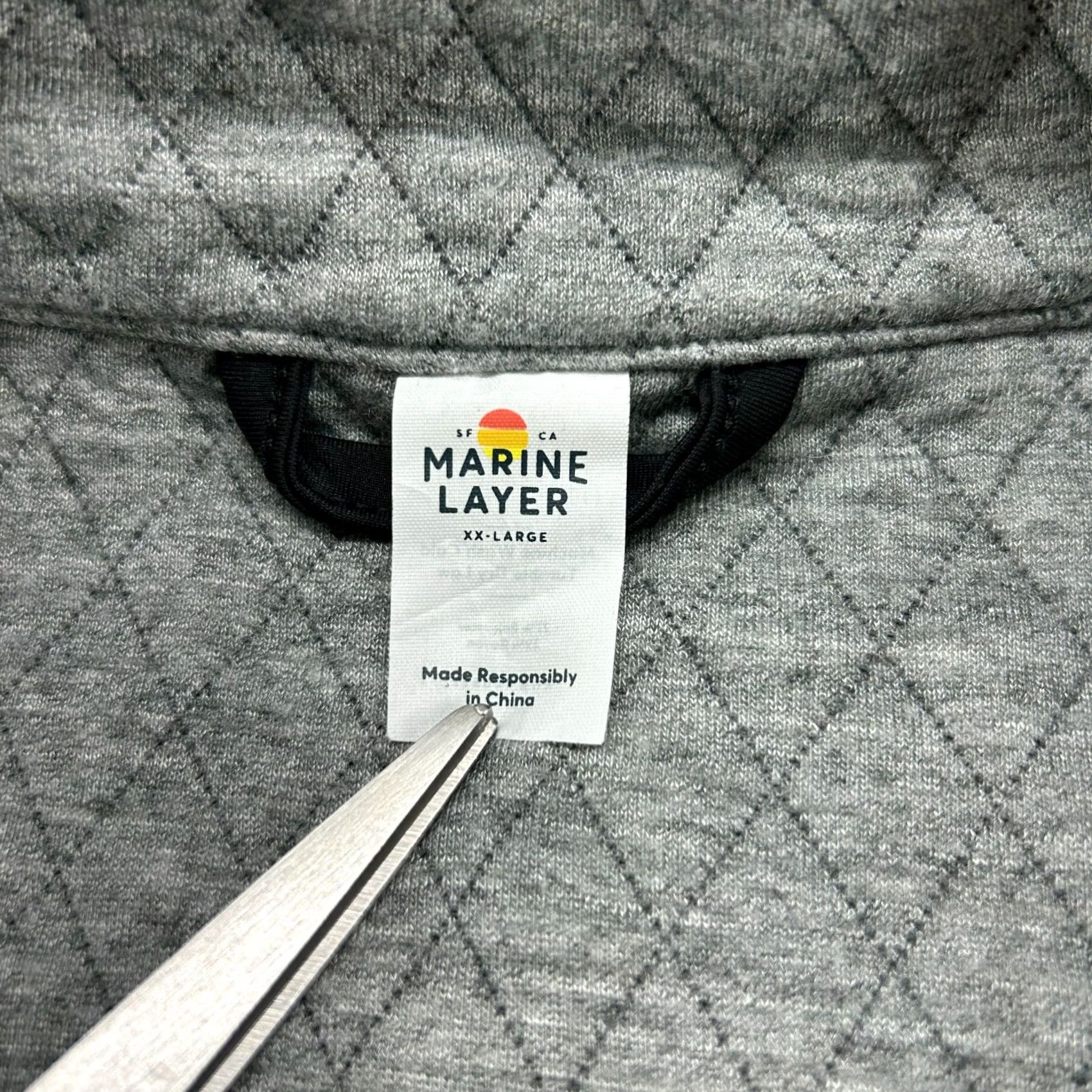 Marine Layer Marine Layer Sweater Mens 2XL Grey Quilted Fleece Pullover Corbet 1/4 T Snap Short Logo Solid Long Sleeve Winter Fall Spring Regular Mens Size US XXL / EU 58 / 5 - 5 Thumbnail