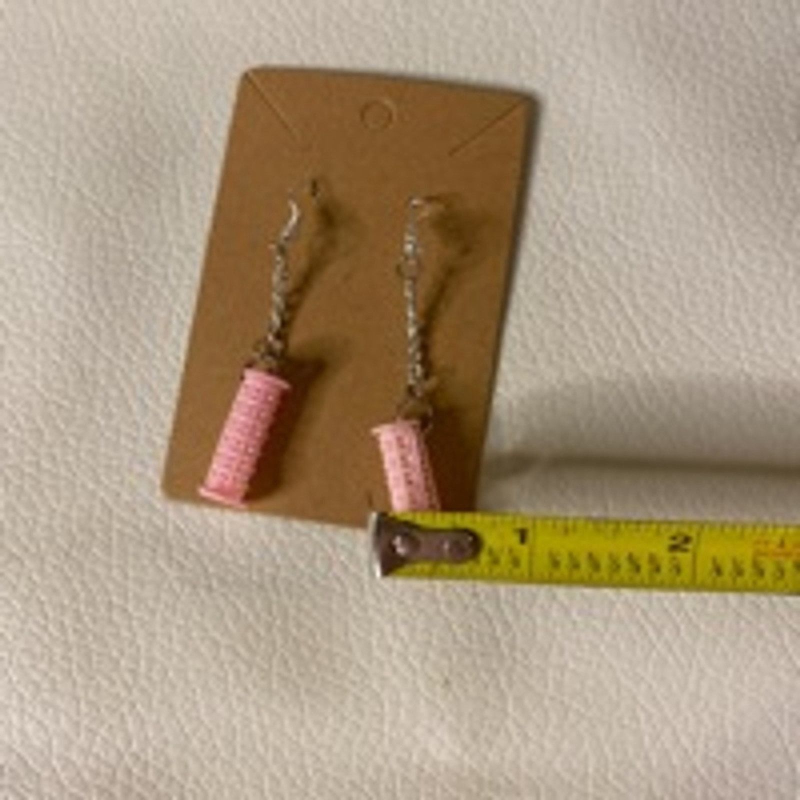 Other Handmade Pink Hair Roller Dangle Earrings Hypoallergenic Size ONE SIZE - 6 Thumbnail