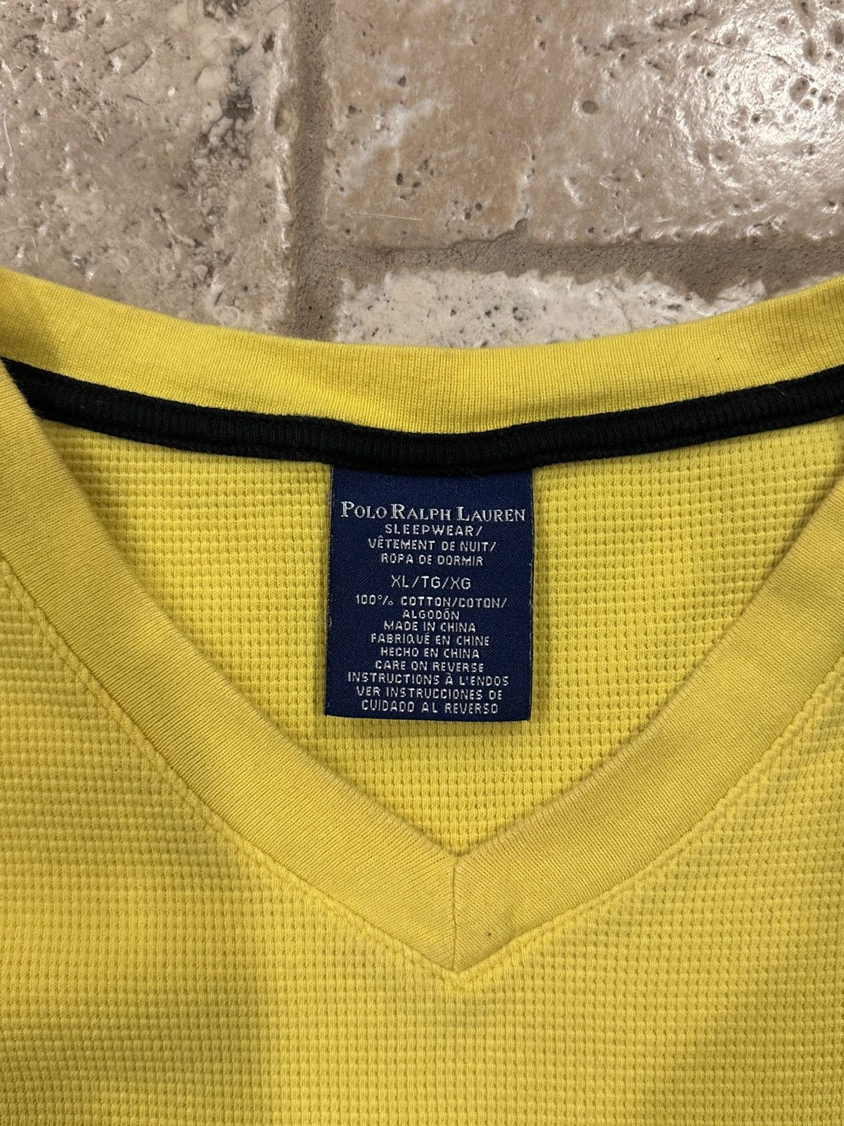 Polo Ralph Lauren × Ralph Lauren × Vintage Polo Ralph Lauren Yellow Waffle V-Neck Long Sleeve T-Shirt Size US XL / EU 56 / 4 - 7 Thumbnail