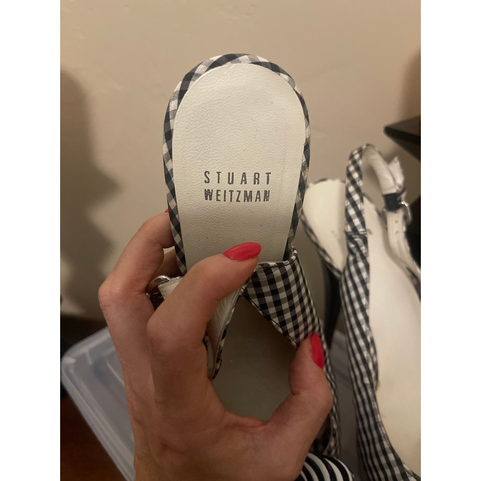 Stuart Weitzman Stuart Weitzman Gingham Slingback Peep Toe Heels – Size 8 Size US 8 / IT 38 - 4 Thumbnail