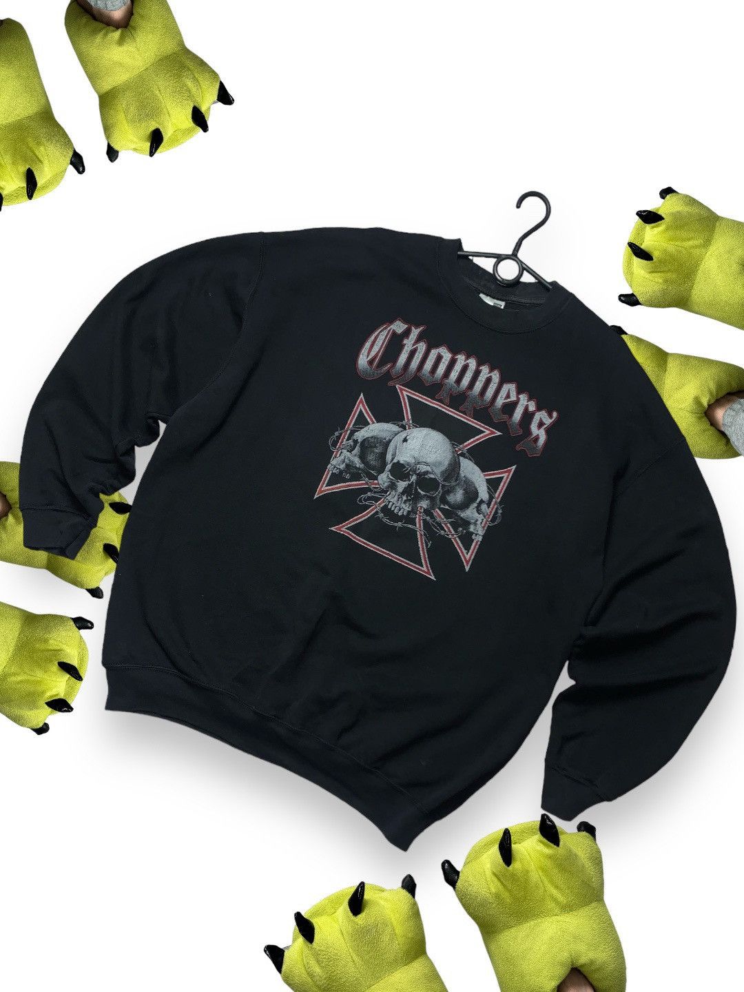 image of Band Tees x Choppers Vintage Sweatshirt Choppers Skull Cross in Black, Men's (Size 2XL)