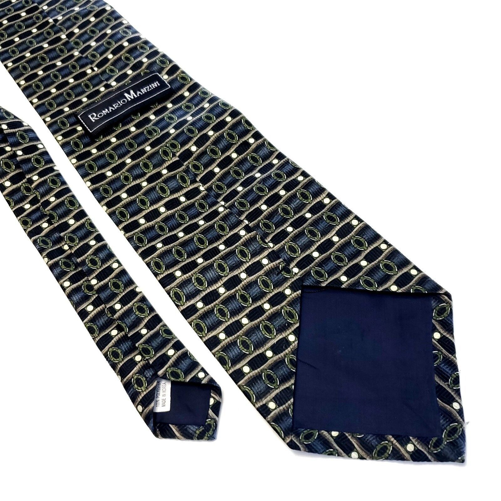 Designer Romario Manzini Blue Green Abstract Print Polyester Wide Tie Size ONE SIZE - 5 Thumbnail