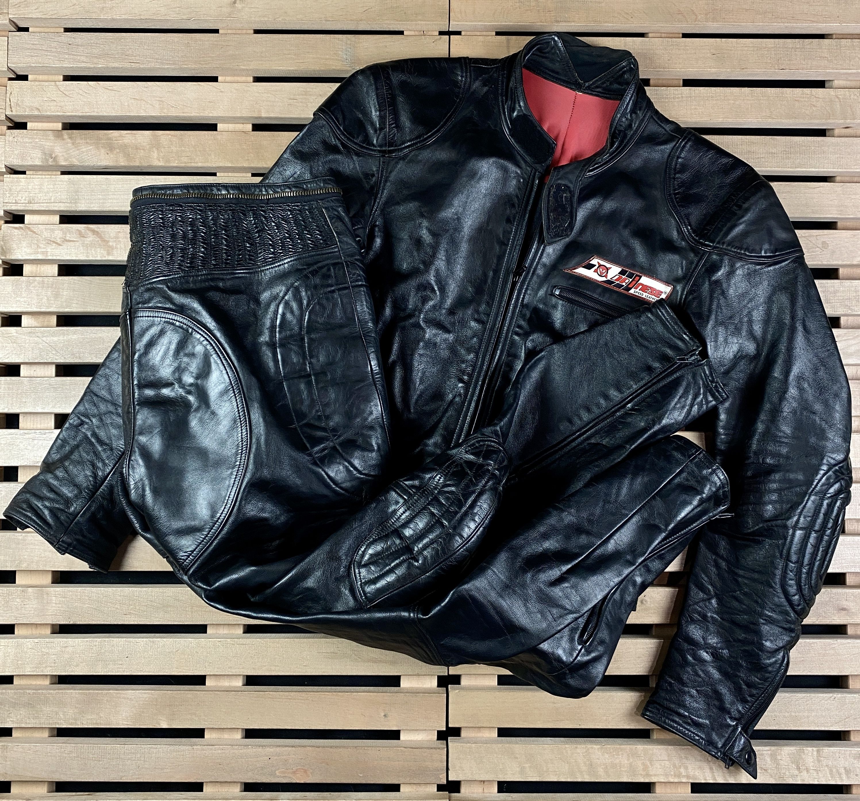 image of Mens Lither Motorcycle Suit Jacket Pants Dainese Size S in Black