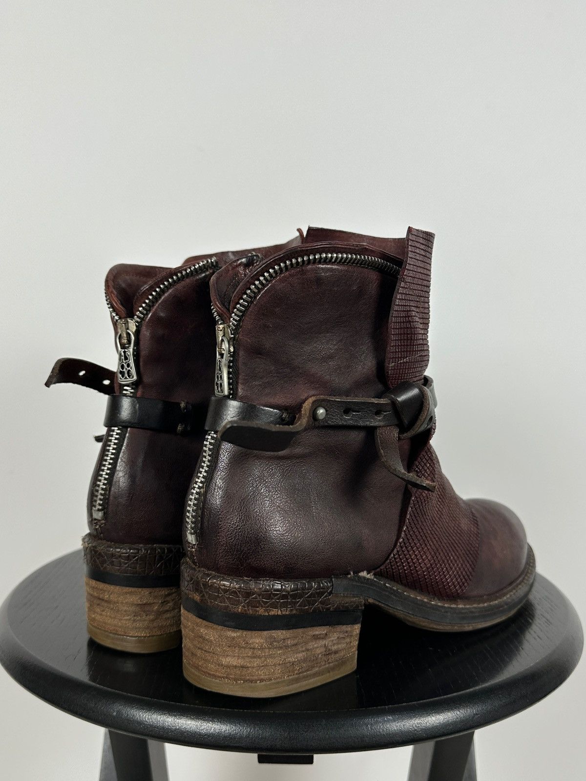 A.S.98 A.S.98. Airstep Burgundy Leather Biker Ankle Boho Boots Size US 9 / IT 39 - 6 Thumbnail