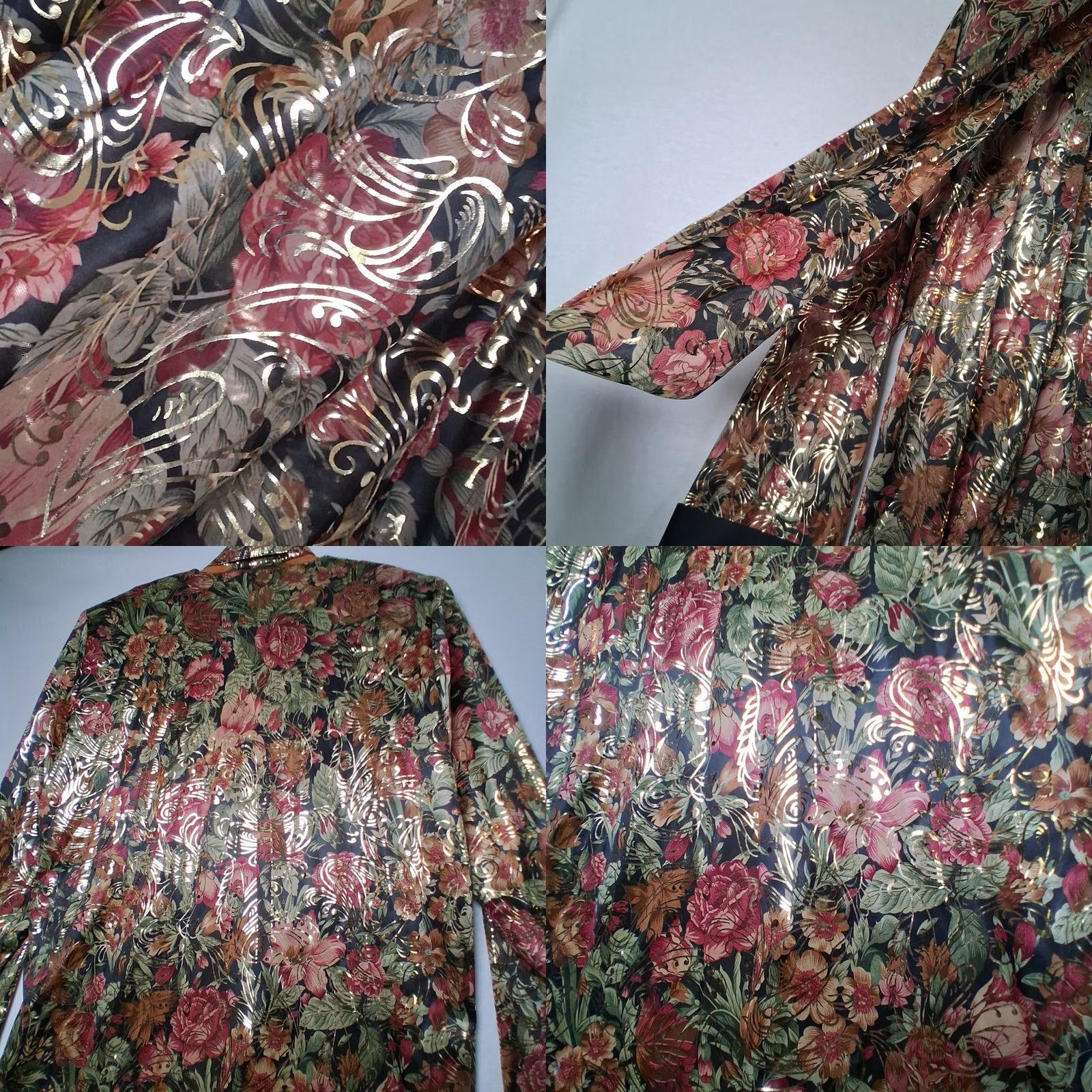 Vintage VINTAGE Lori by AM Casuals Shirt S Open Front Black Floral Gold Metallic Retro 1990s Boho disco Women Girls Men? Size S / US 4 / IT 40 - 9 Thumbnail