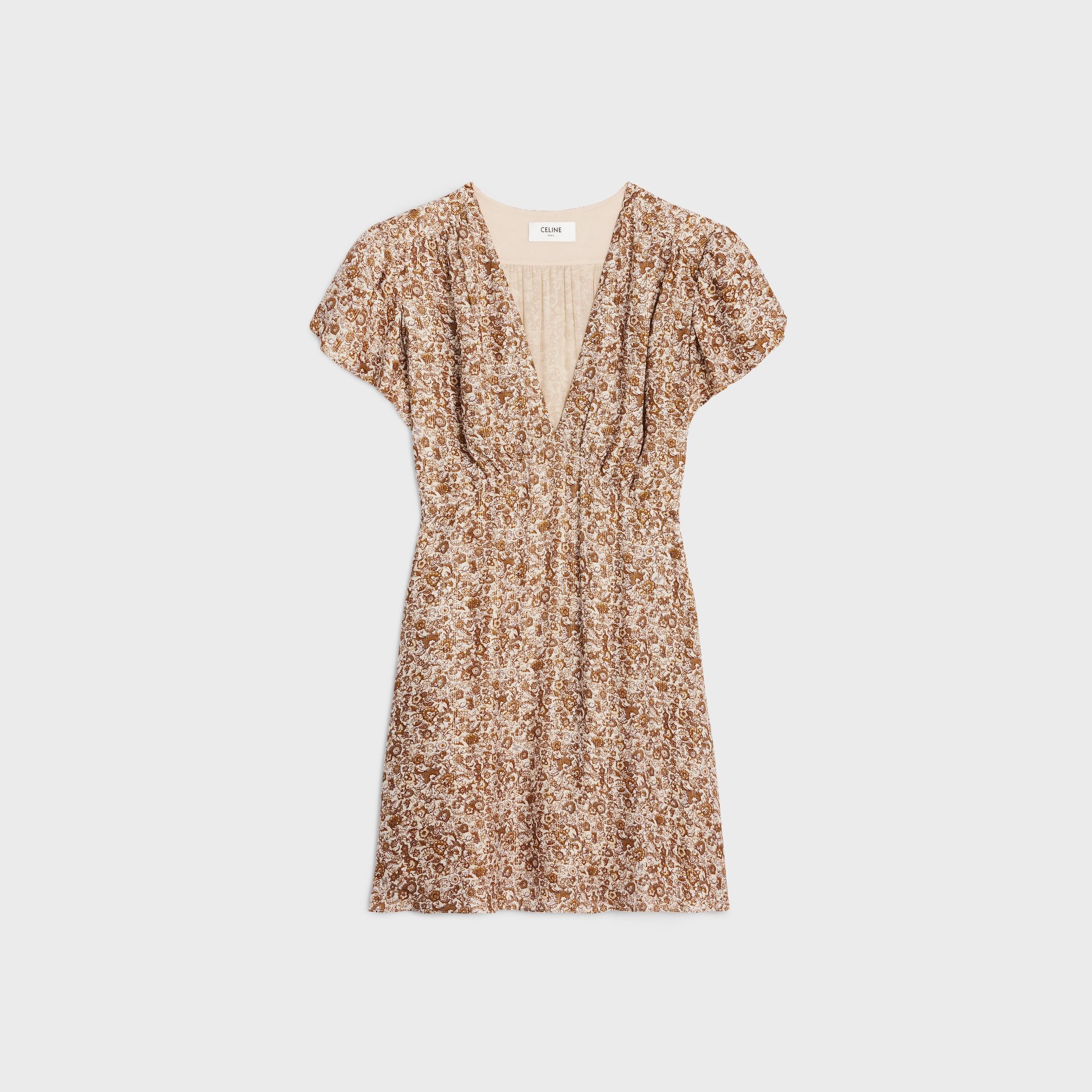 Celine BABYDOLL MINI DRESS IN LAMÉ SABLÉ ecru/beige/marron Size M / US 6-8 / IT 42-44 - 1 Thumbnail