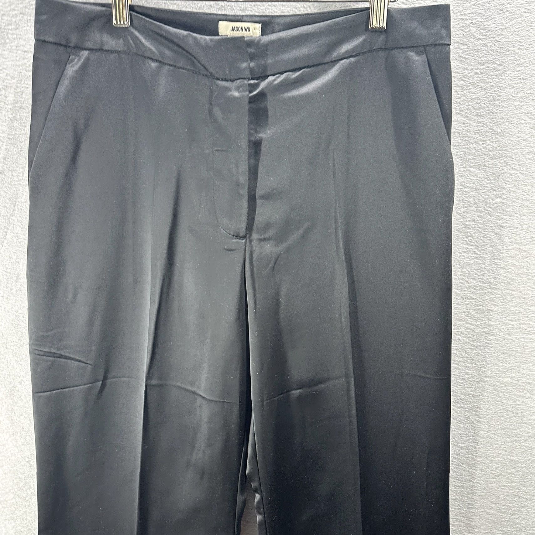 Jason Wu Jason Wu Pants Womens 10 Black Satin Silk Wide-Leg Quiet Luxury Capsule Y2k 90s Jacket? Size 36" / US 14 / IT 50 - 5 Thumbnail