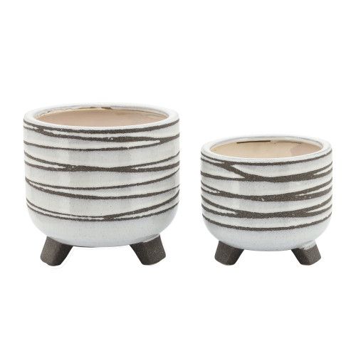 Designer × Homemade S/2 CERAMIC 6/8" FOOTED PLANTER, WHITE Size US L / EU 52-54 / 3 - 3 Thumbnail