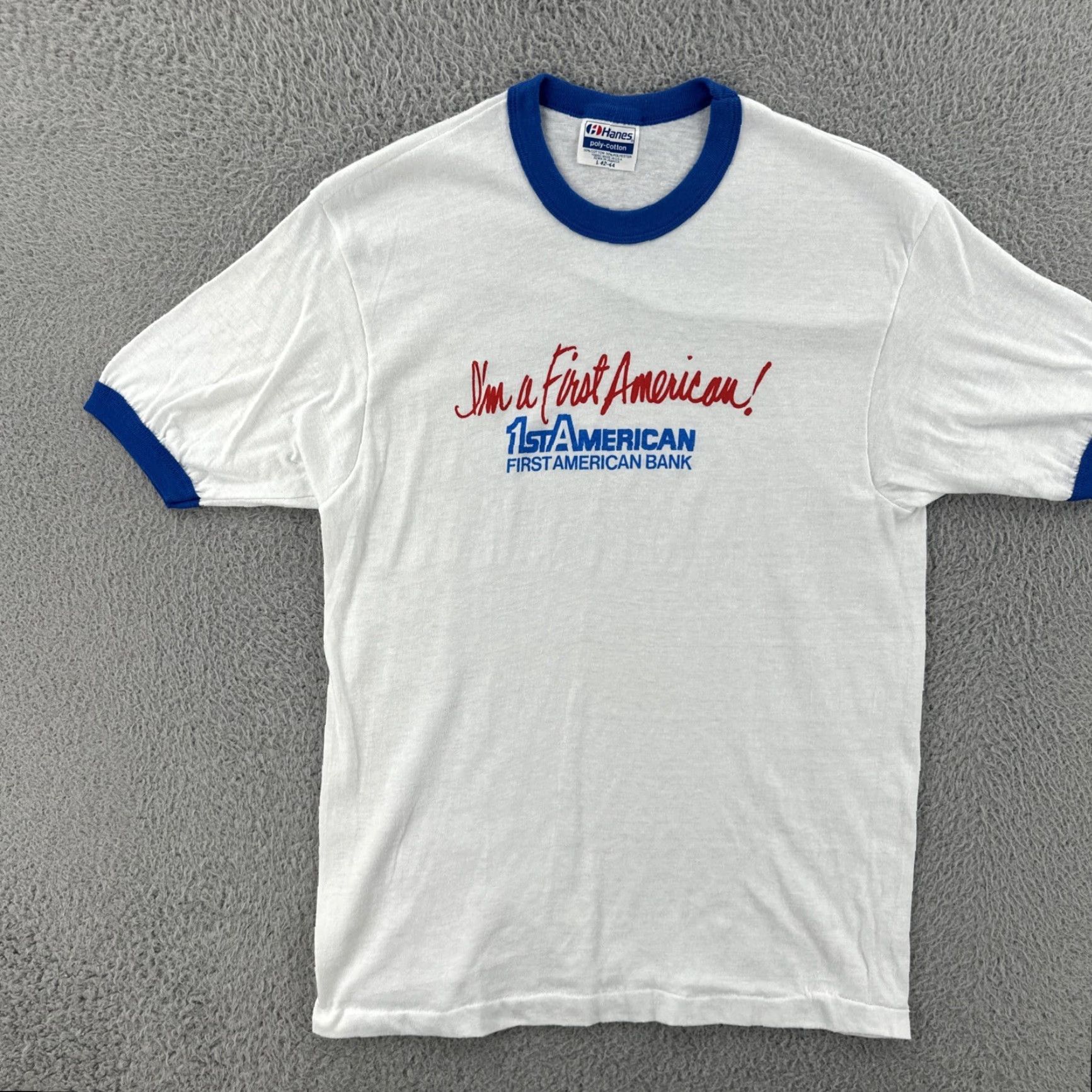 Hanes VINTAGE Hanes 50/50 White Ringer Shirt USA Made Mens L Crew Neck Short Sleeve T-Shirt Size US L / EU 52-54 / 3 - 3 Thumbnail