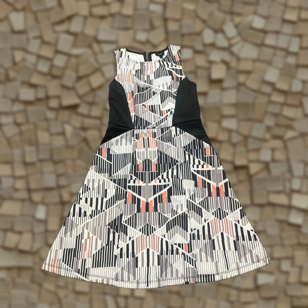 Mossimo Mossimo Dress Women's Size Small, Zip up Back, White Black Grey Orange, Colorful, Knee Length, Casual, Shift, Regular, Dress, Womens Size S / US 4 / IT 40 - 1 Thumbnail