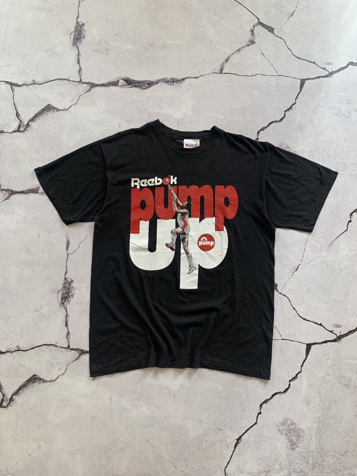 Reebok Reebok Vintage 90s Pump Up T-Shirt Black Single Stitch Size US XL / EU 56 / 4 - 1 Thumbnail