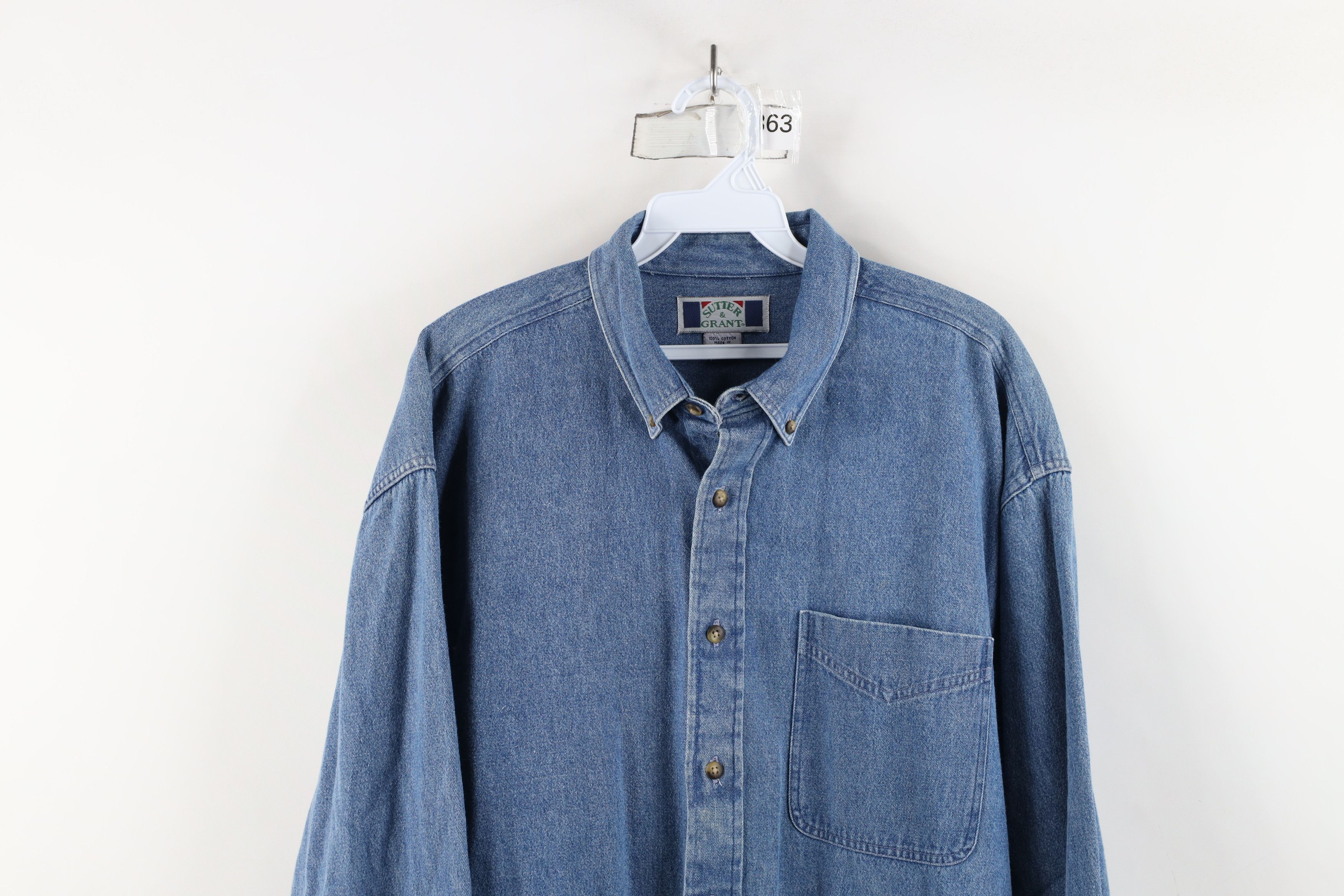 Vintage Vintage 90s Streetwear Collared Denim Jean Button Down Shirt Size US L / EU 52-54 / 3 - 2 Thumbnail