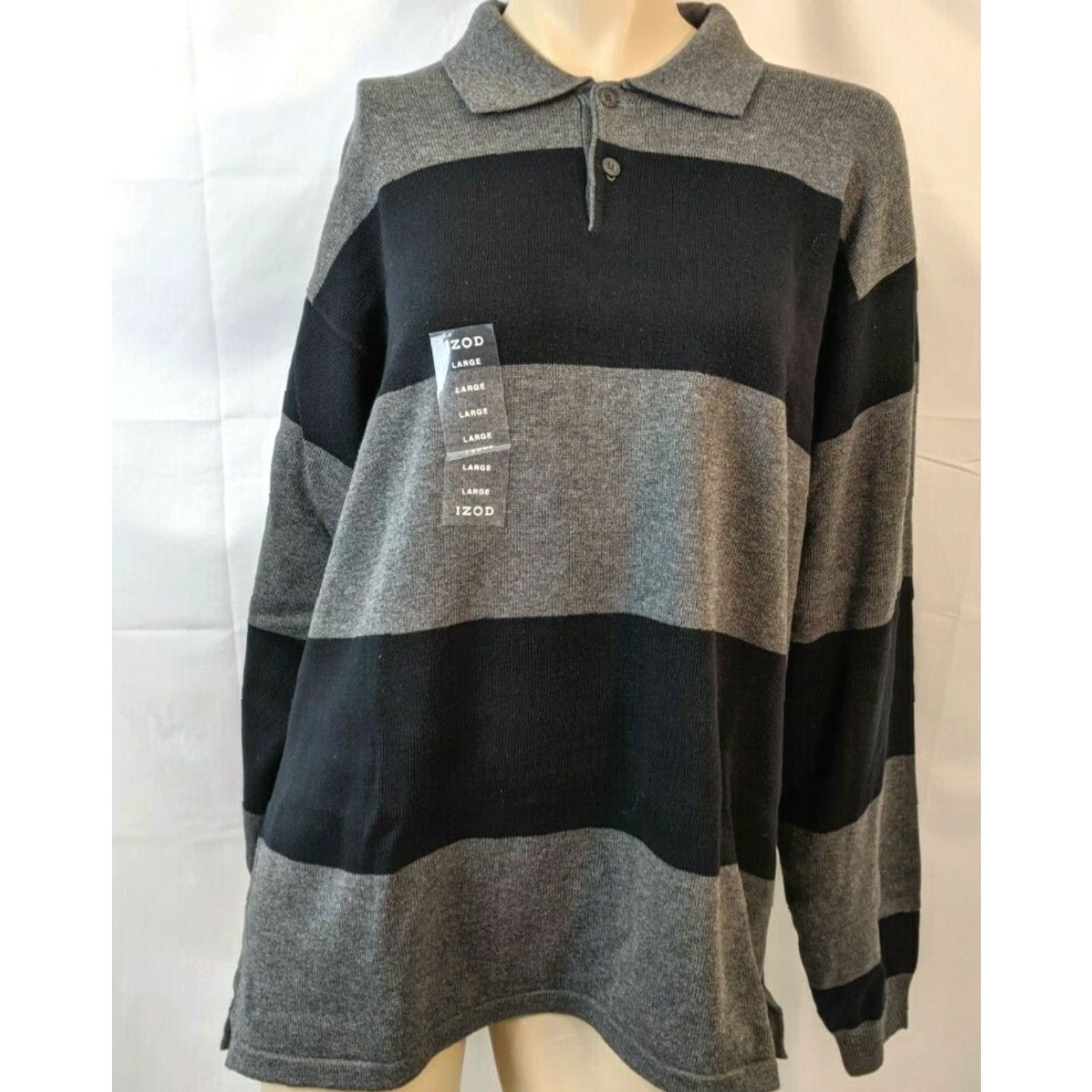 Izod NWT Izod Relaxed Knit Large L Gray Stripe Cotton Long Sleeve Sweater Shirt TT20 Size US L / EU 52-54 / 3 - 2 Thumbnail