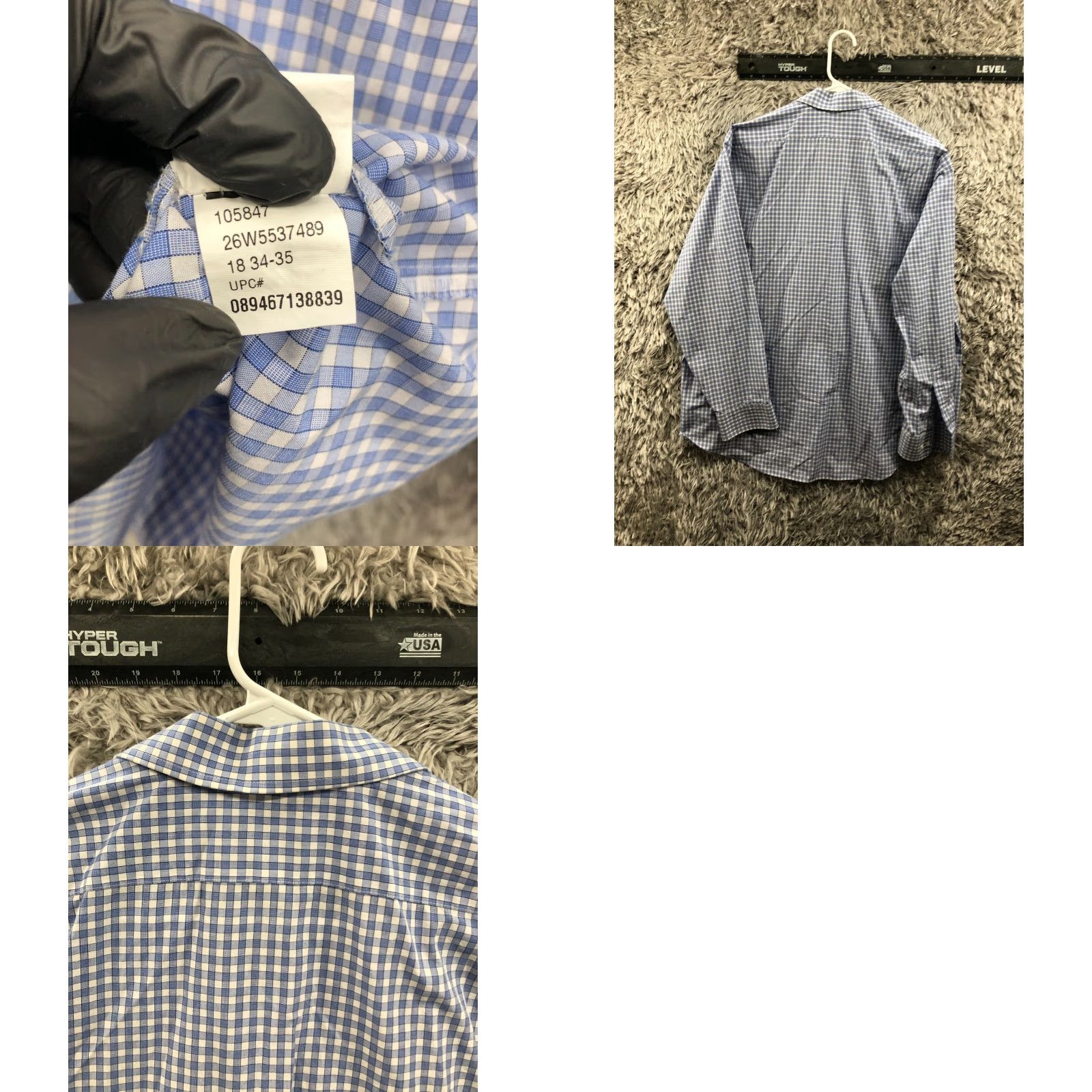 Arrow Arrow Shirt Mens 18 Blue Check Long Sleeve Button-Up No Iron Classic Fit Size US XXL / EU 58 / 5 - 8 Thumbnail