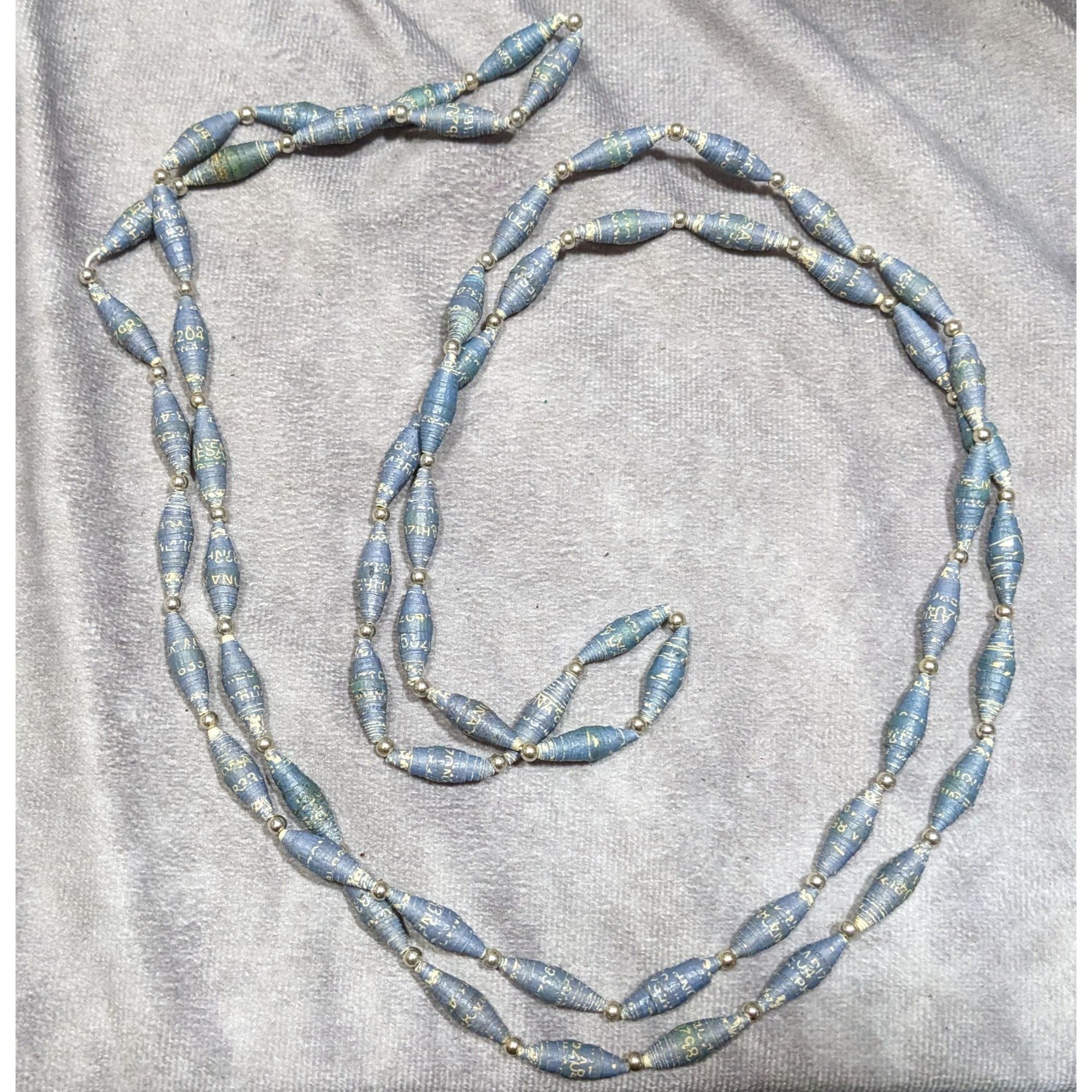 Other Vintage Blue Wrapped Paper Beaded Necklace With Silver Tone Size ONE SIZE - 6 Thumbnail